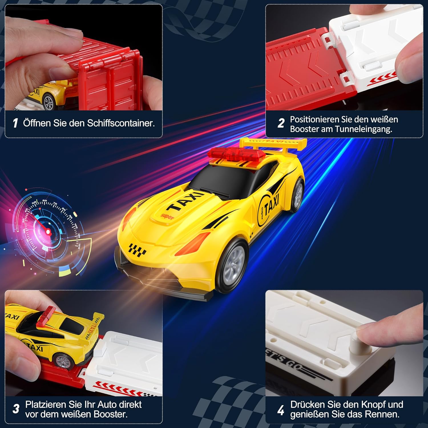 Detalle 2 de GoStock Auto Spielzeug Set – Metallrennwagen mit faltbarer Rennbahn und Garage