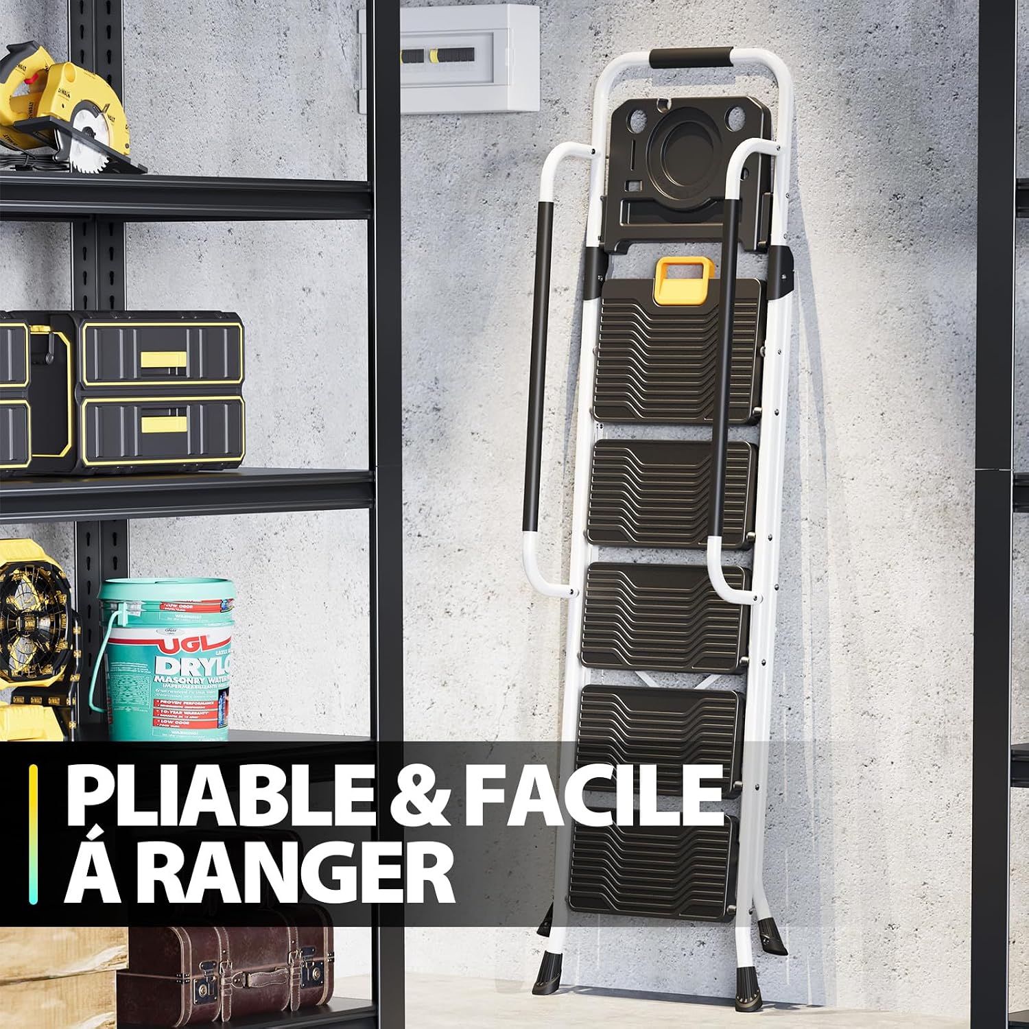 Thumbnail 6 de KINGRACK Escabeau Pliable 5 marches – Charge maximale 150 kg, acier résistant, sécurité renforcée