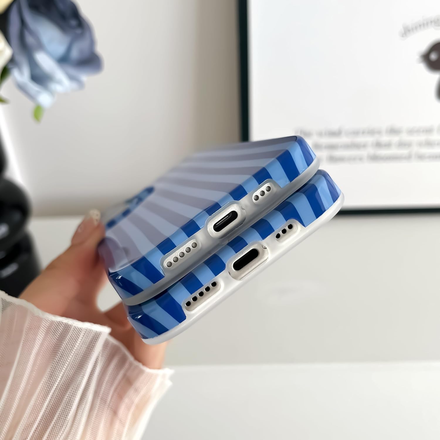 Detalle de SmoBea Hülle für iPhone 17 – Marineblau, Stripes, TPU mit IMD, stoßfest und schlank