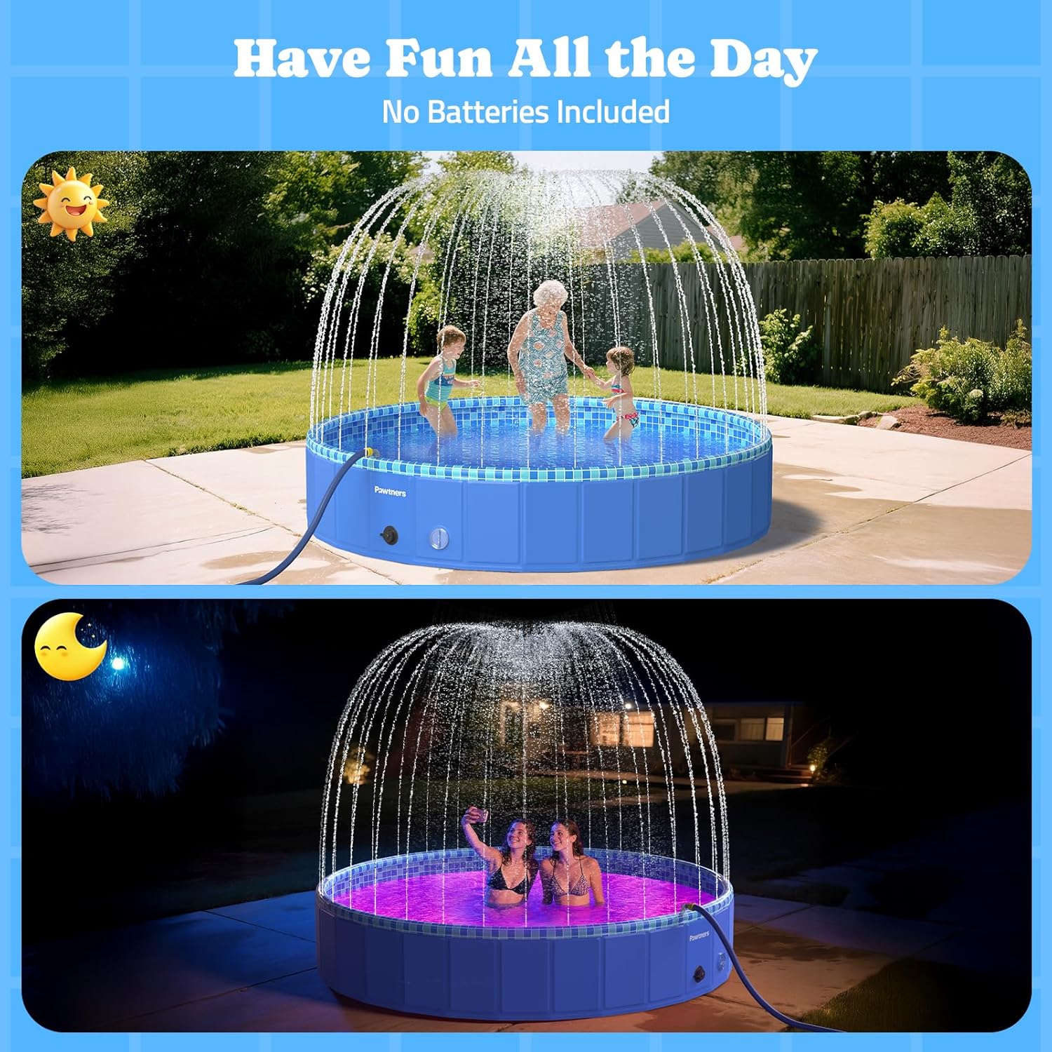 Detalle de Pawtners 72'' Foldable Dog Pool for Large Dogs: 3-in-1 LED Splash Pad, Pool, and Sprinkler