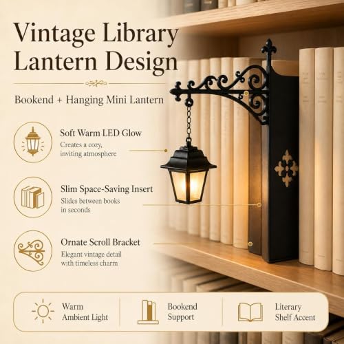Detalle de Aukojoy Linterna de biblioteca decorativa para estantería: luz LED suave para tu rincón de lectura