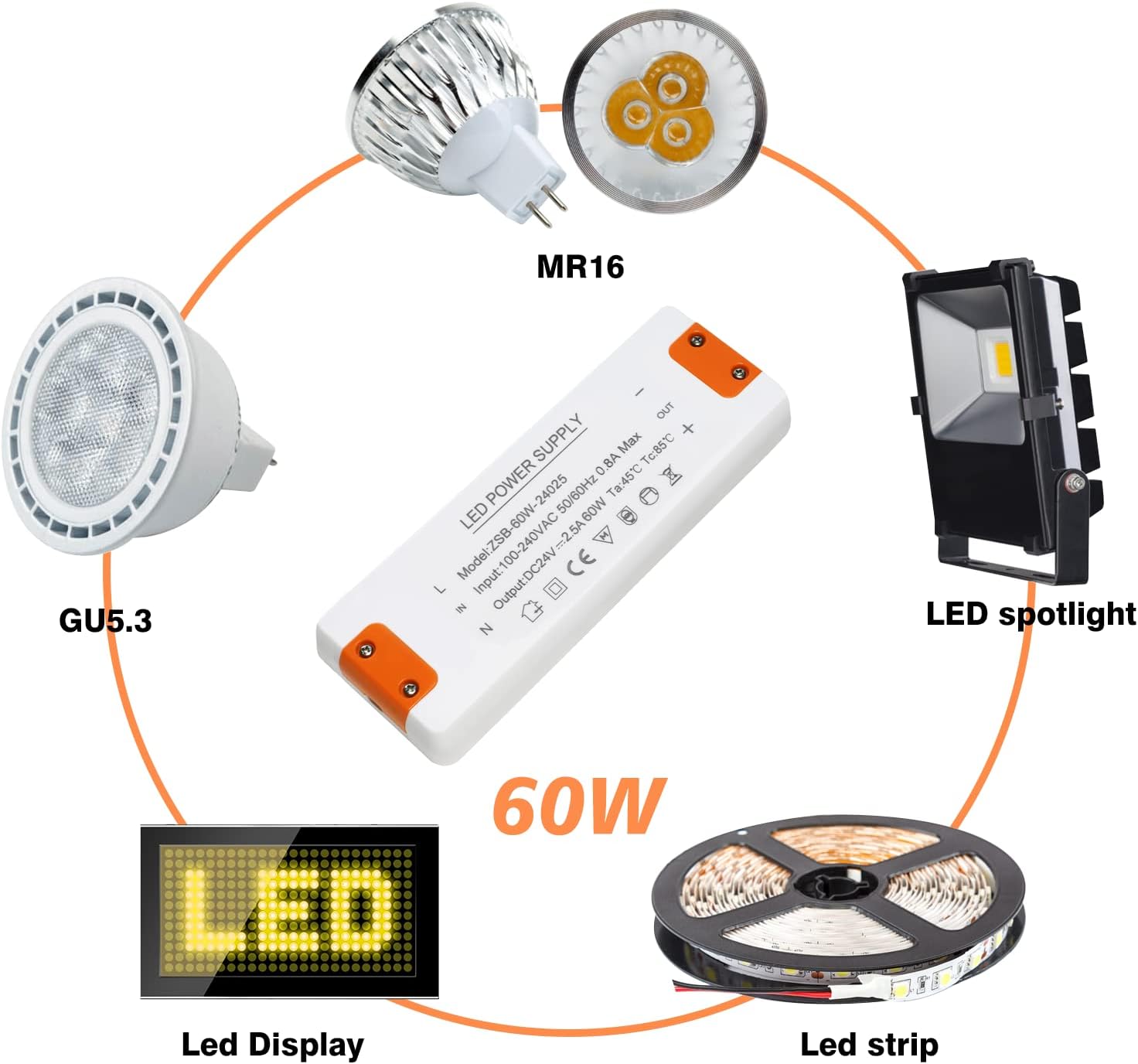 Detalle de ZAKVOP 120W ledtransformator, 24 V DC en 5 A voor G4, GU5.3, MR11 en MR16