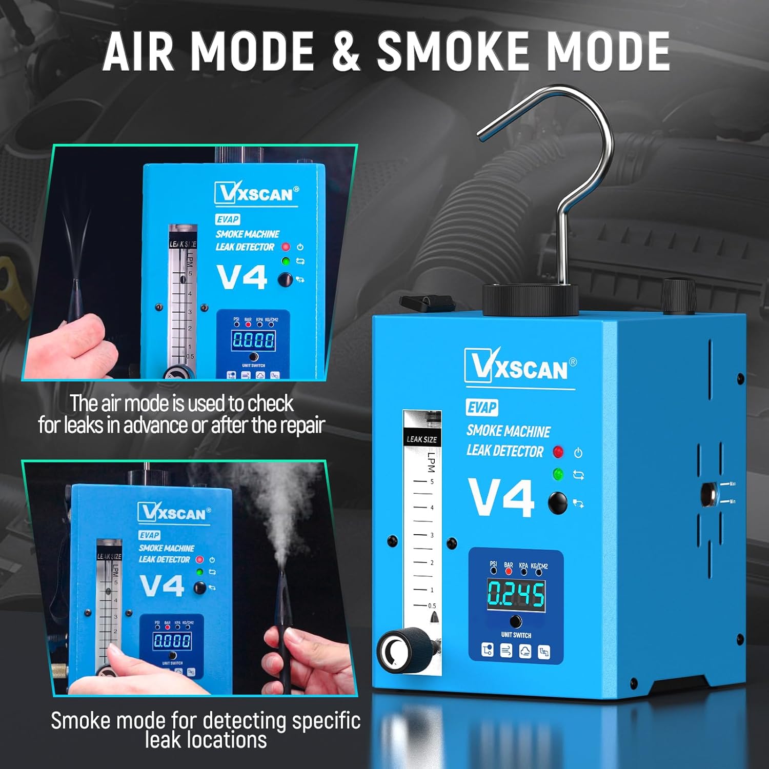 Thumbnail 3 de VXSCAN V4 Automotive EVAP Smoke Machine Leak Detector (12V) with Digital Pressure Gauge & Adjustable Flow Meter
