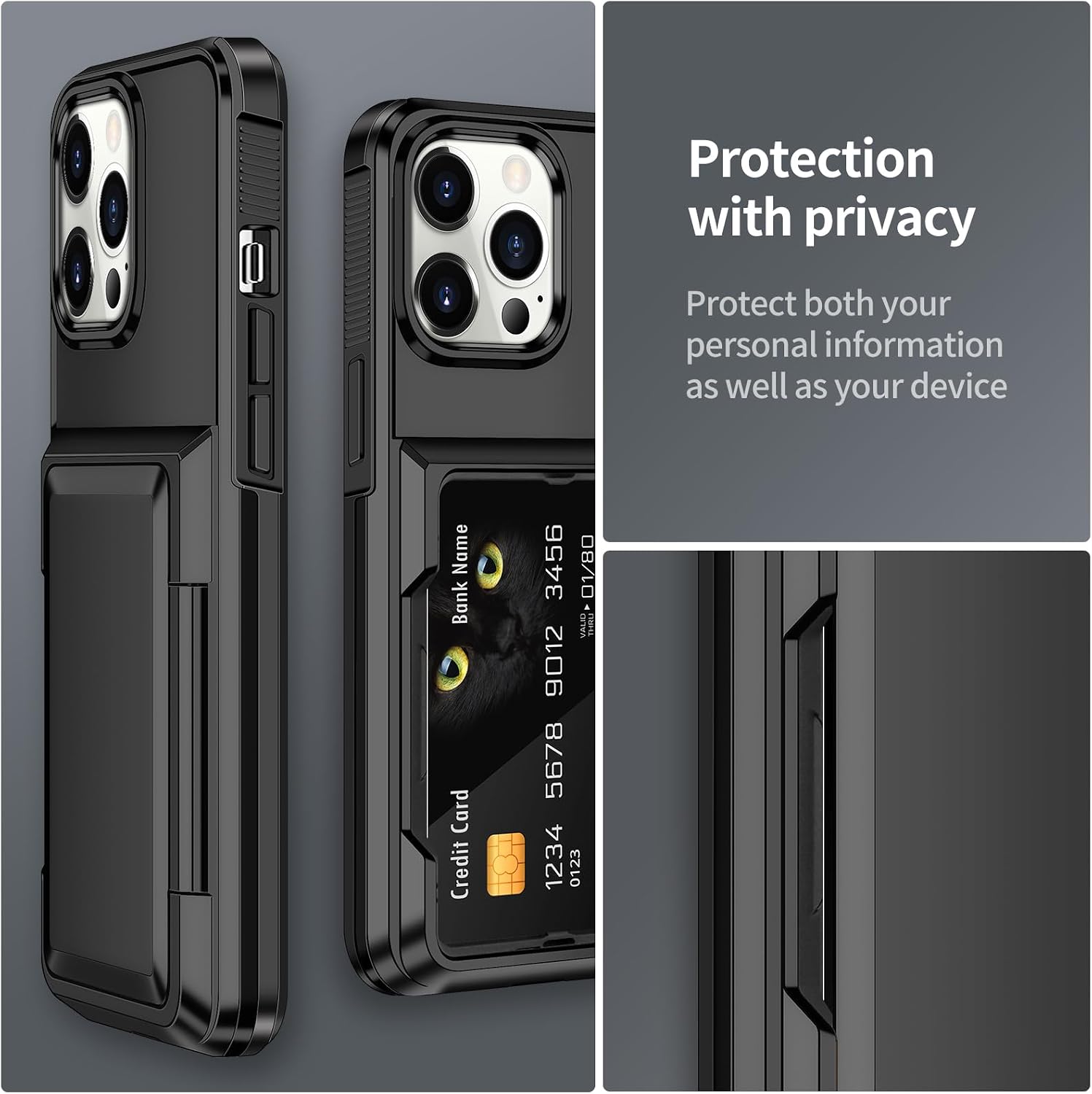 Thumbnail 6 de Aolcev iPhone 12 / 12 Pro case with card holder (up to 4 cards) – dual-layer shockproof wallet cover, black