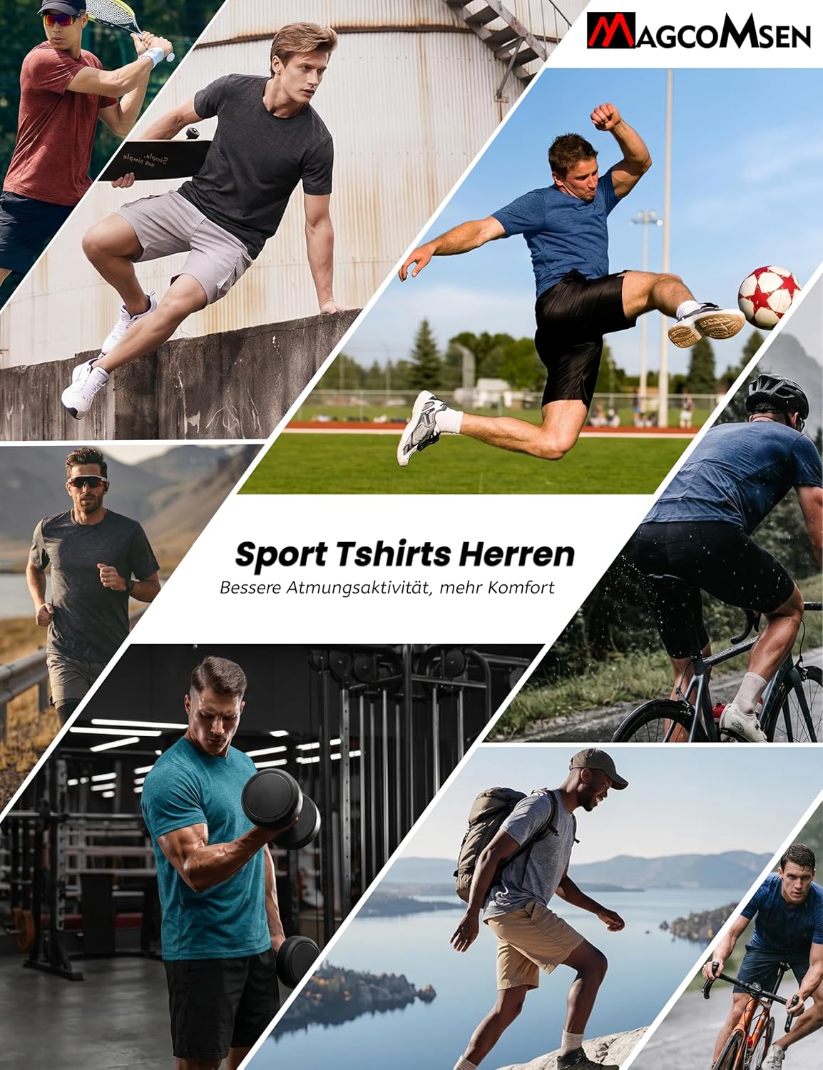 Detalle de MAGCOMSEN Herren Sportshirt – Atmungsaktiv, leichtes Funktionsshirt für Sommer-Training