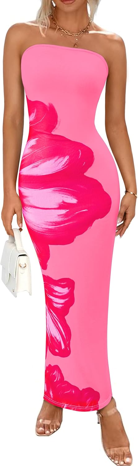 Detalle de PrettyGarden Floral Strapless Maxi Dress