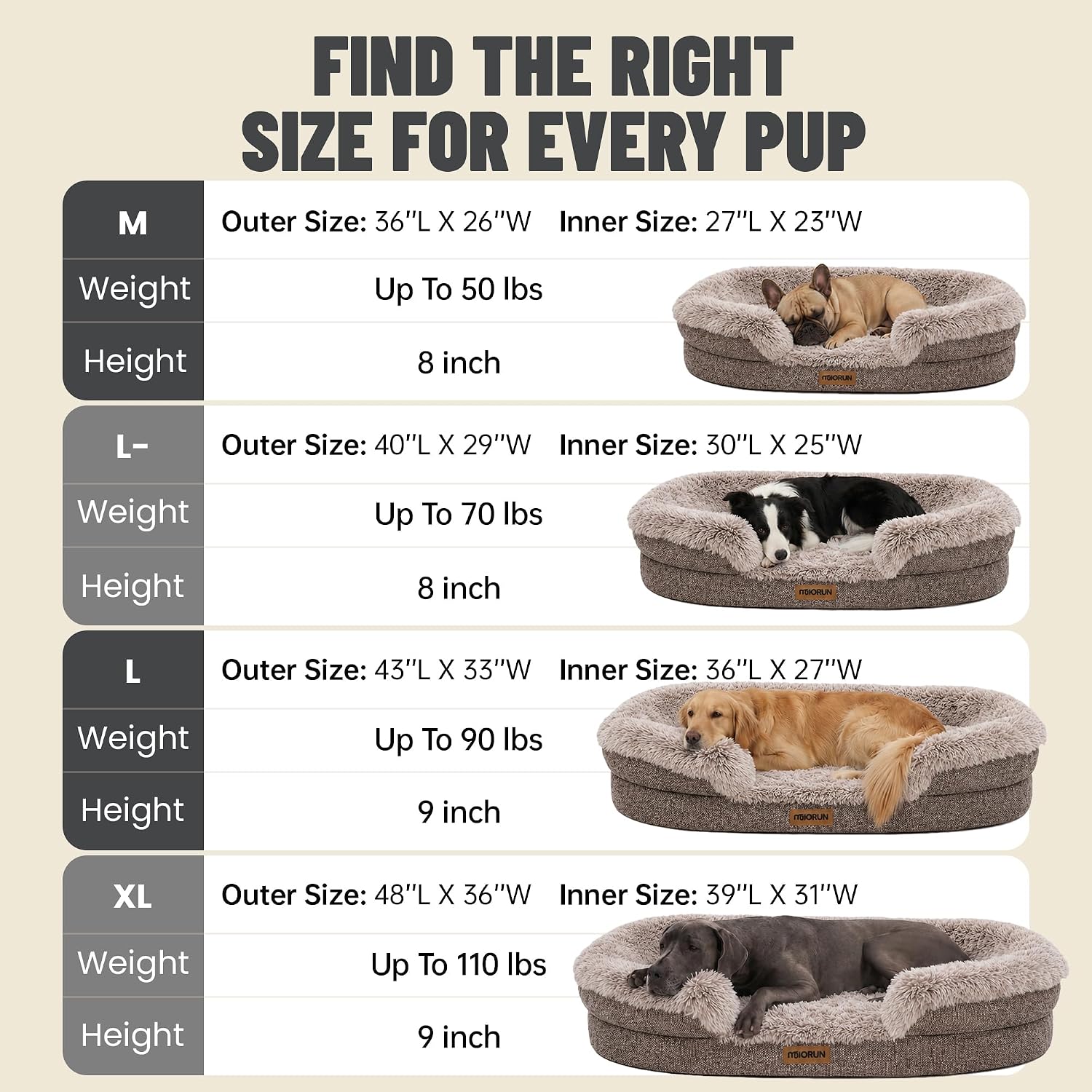 Thumbnail 6 de Miorun 26WSB01004-48 Orthopedic Dog Bed, 48-Inch Bolster Sofa, Faux Fur