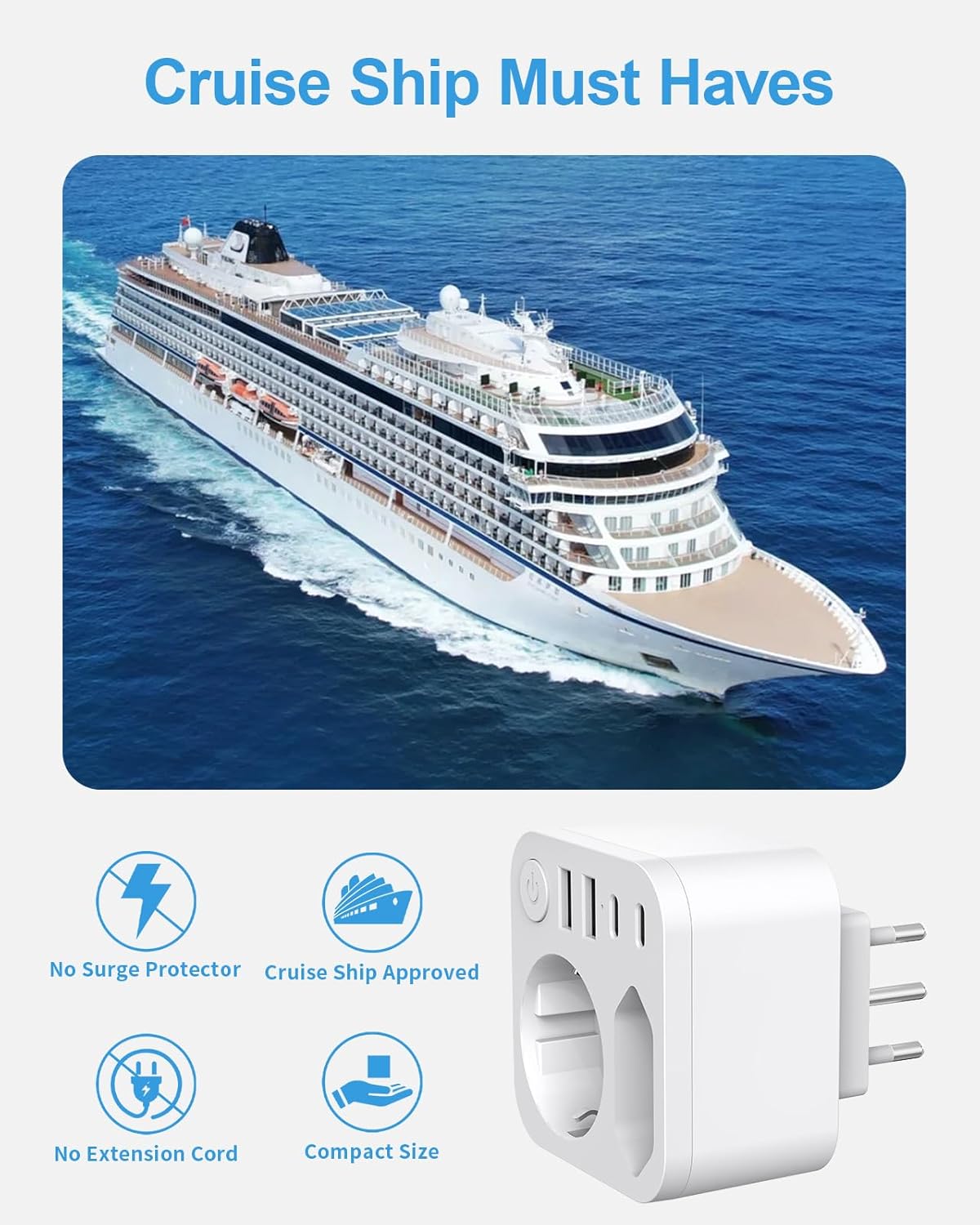Thumbnail 6 de Deutschland Nach Italien Steckdose mit 4 USB (2 Typ-C) – 6-in-1 Reiseadapter für Italien und weitere Länder, Weiß