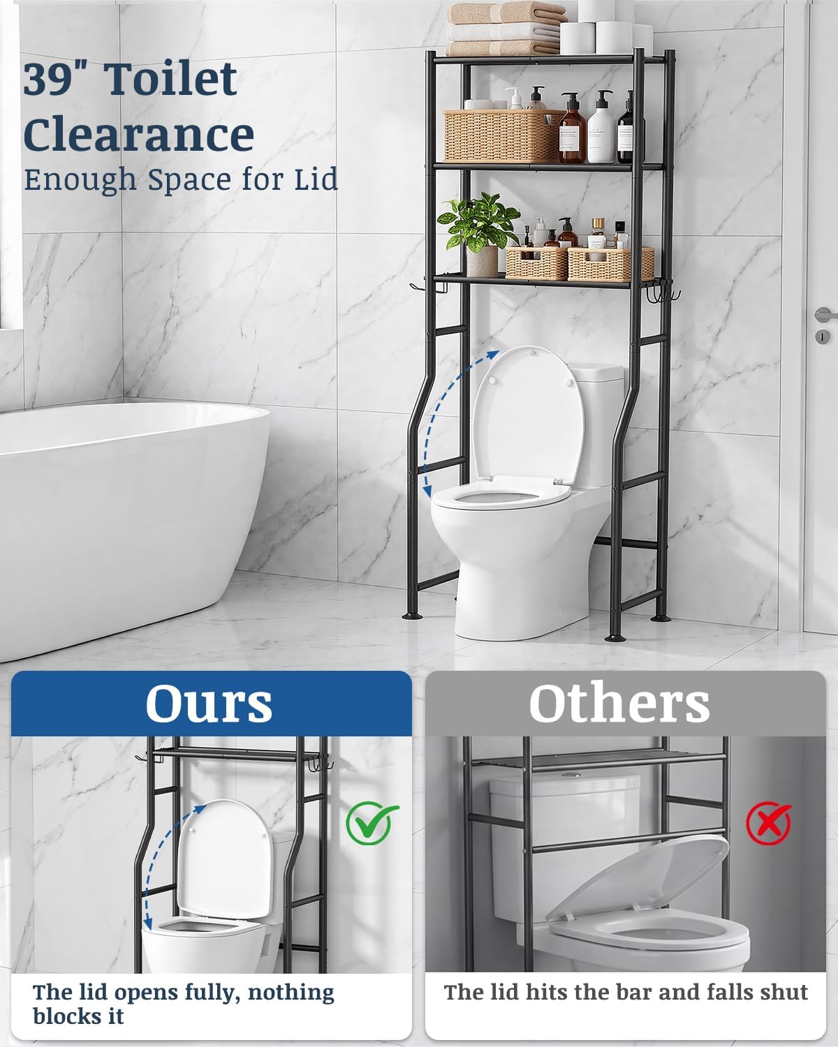 Detalle de GloTika OT3-Black 3-Tier Over-Toilet Storage Shelf, Black Carbon Steel