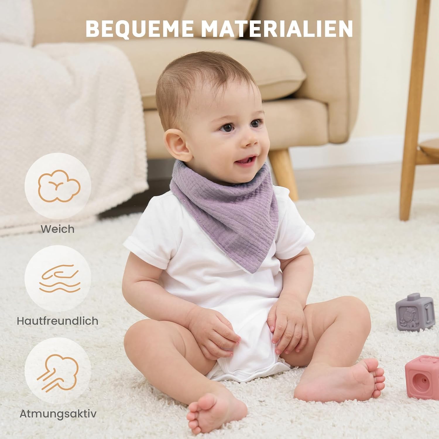 Detalle 2 de IKWOLETI Baby Dreieckstuch Lätzchen 6er Set