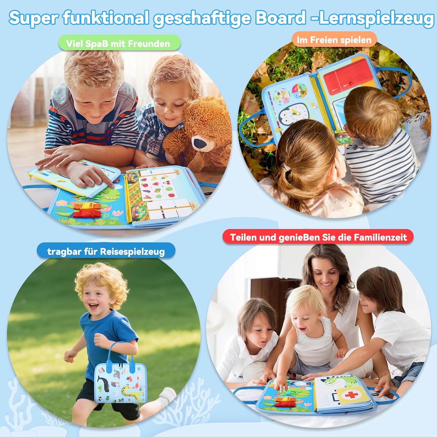 Detalle 2 de khlerox Busy Board Montessori-Spielzeug für Kleinkinder (Hellblau) – sensorisches Lernaktivitätsbrett für Feinmotorik