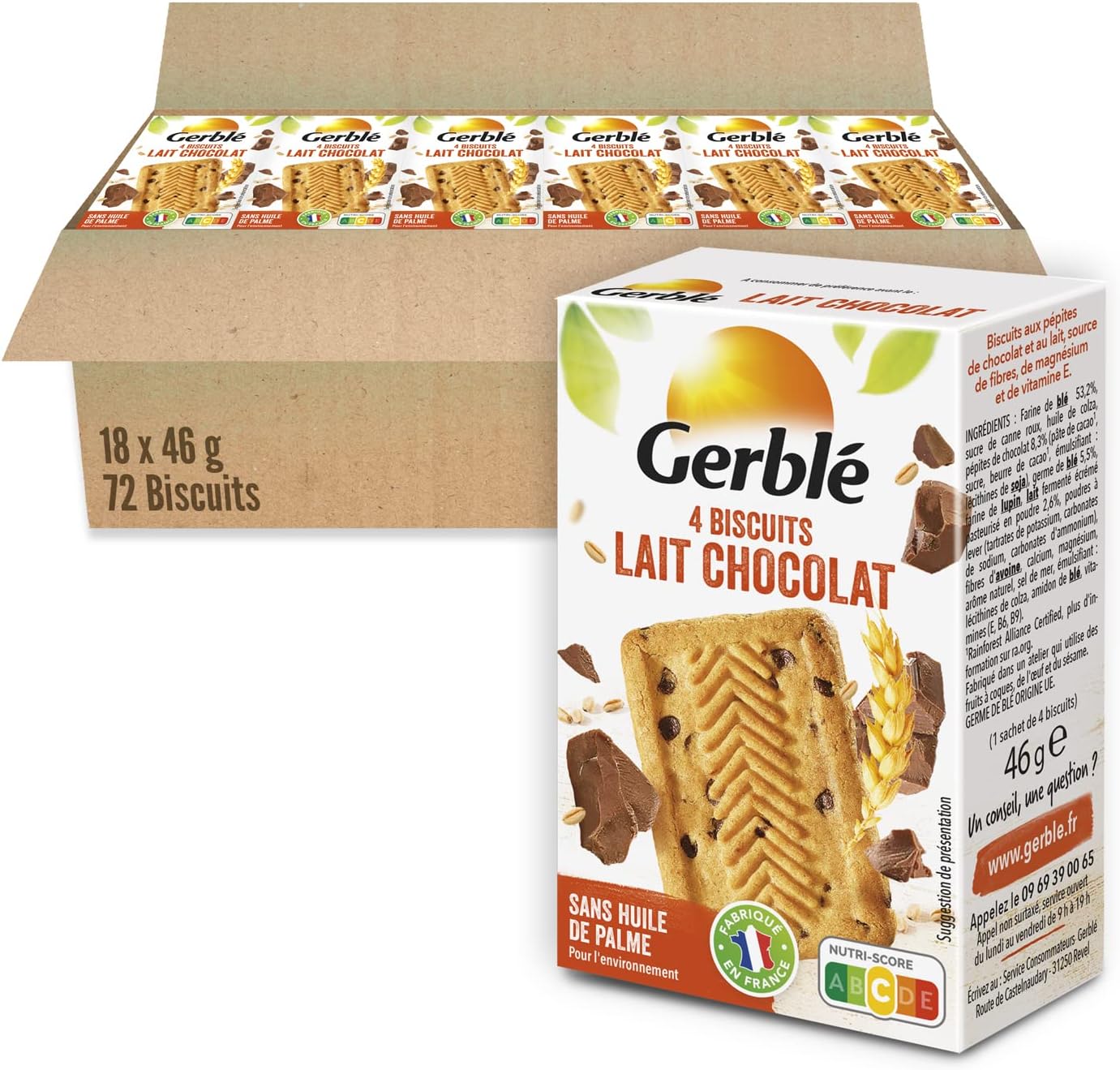 Detalle de GERBLÉ Goûters aux Pépites de Chocolat – Réduit en Sucres, Sans Huile de Palme, Lot de 12 (12 biscuits, 250 g)