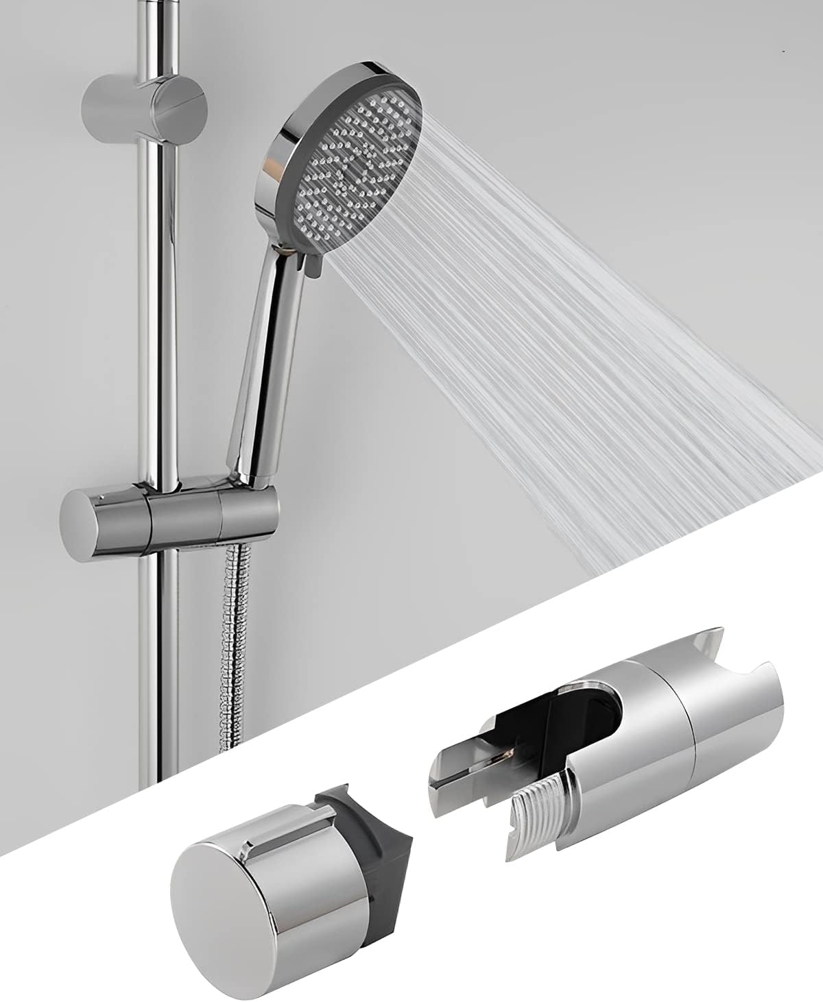 Detalle de Support de Douche universel pour barre coulissante 19-25 mm – rotation 45° et réglage en hauteur