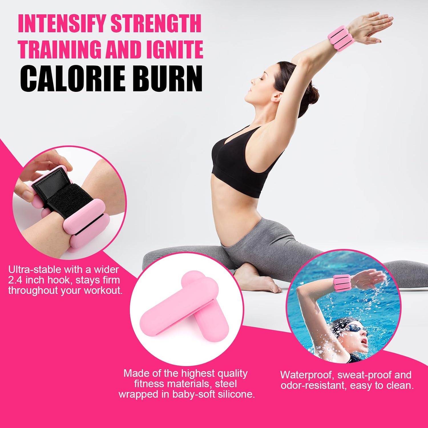 Thumbnail 1 de Wrist & Ankle Weights for Women – Adjustable 1lb Each Silicone Set of 2 (with carrying bag)