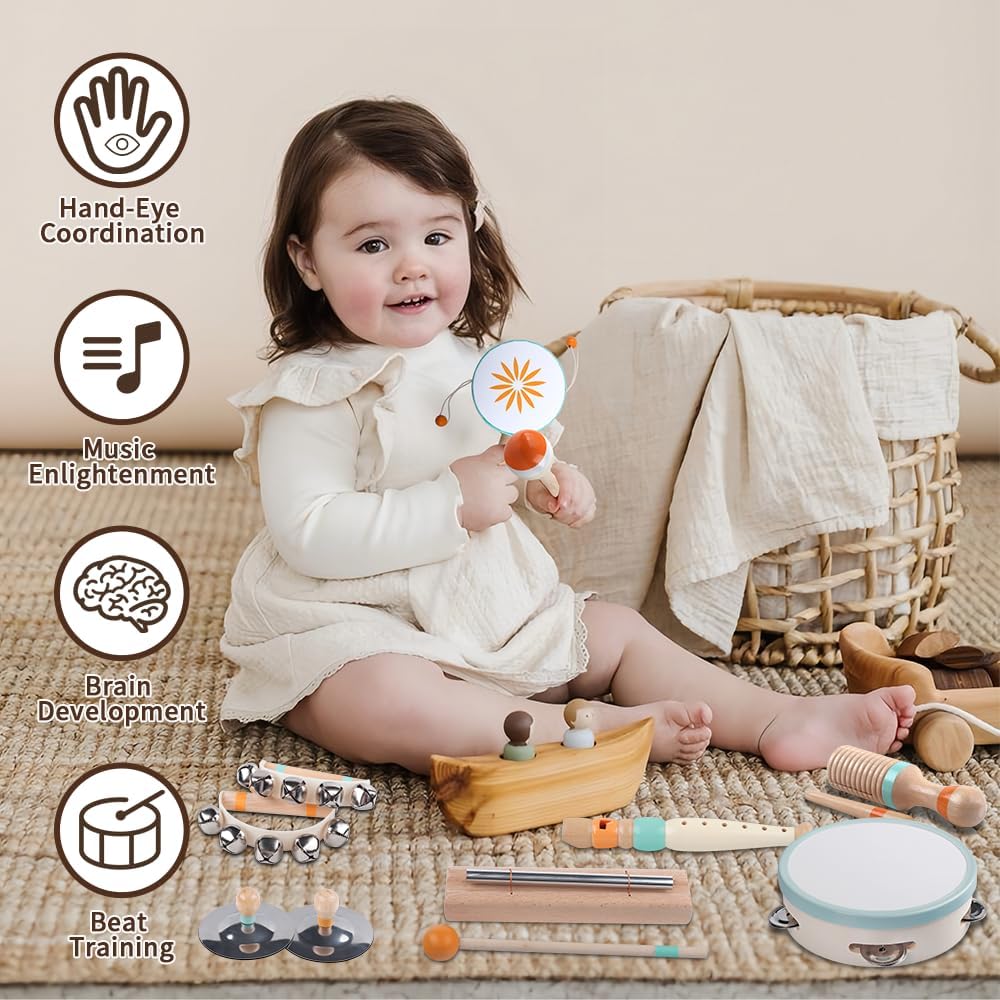 Detalle de Instruments de Musique Montessori 8 en 1 pour tout-petits (1–3 ans) – Rose
