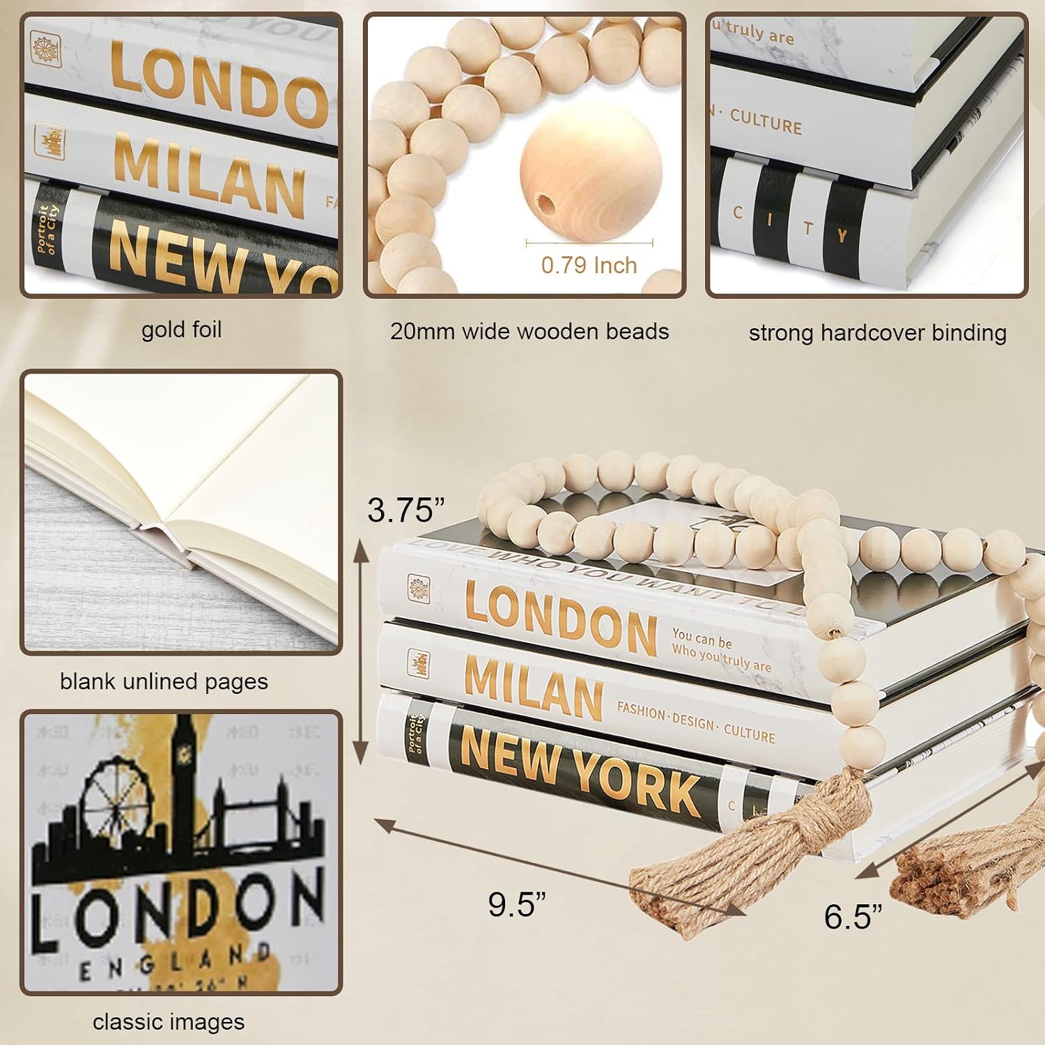Detalle de Decorative Hardcover Books, Gold