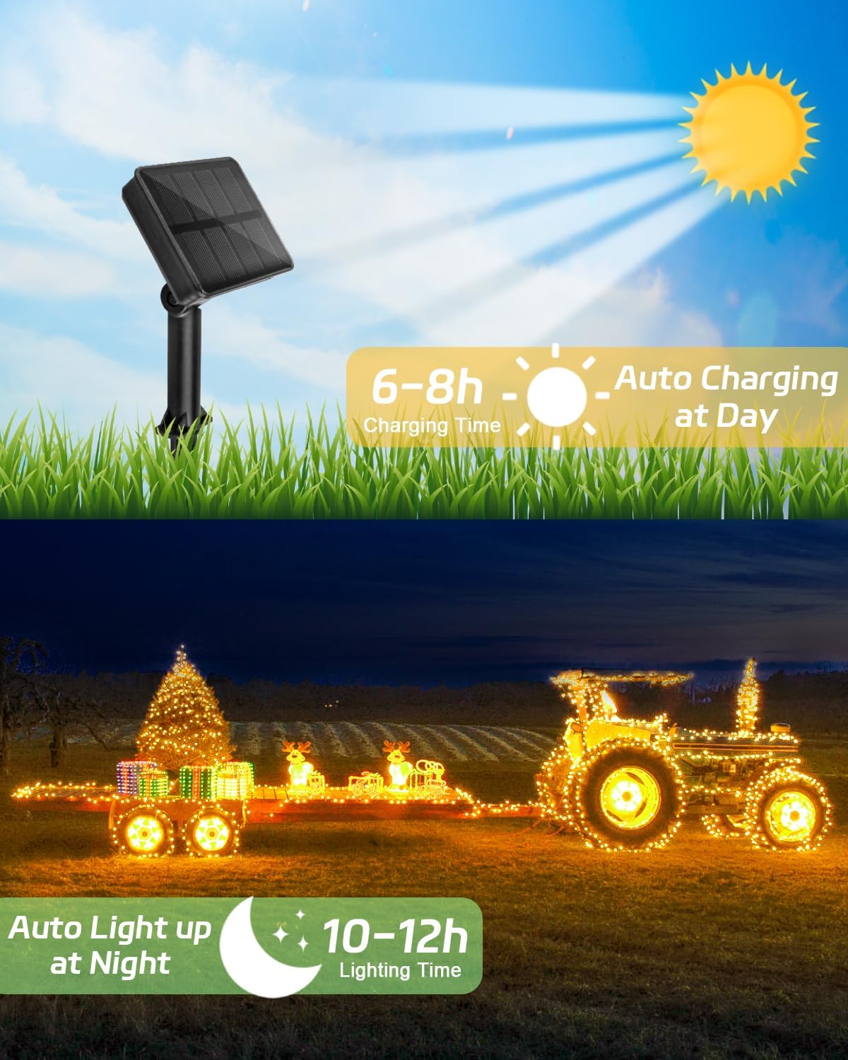 Thumbnail 1 de Dalugo Solar-Lichterkette Außen 12 m, 120 LED Warmweiß – IP65, 8 Modi, Memory-Funktion
