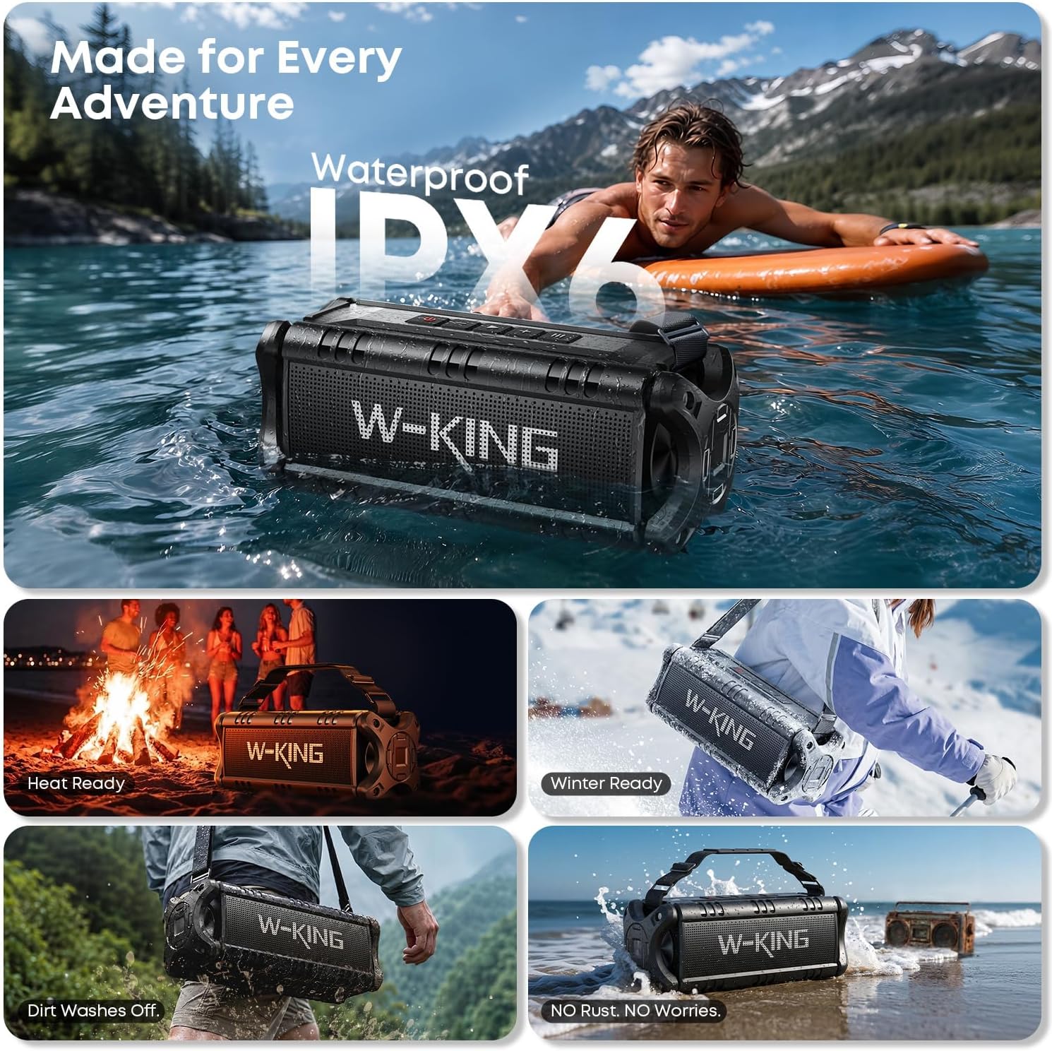 Detalle de W-KING Bluetooth Speaker (90W Max) — IPX6 Portable Outdoor Speaker with 50W Deep Bass, 40H Playback
