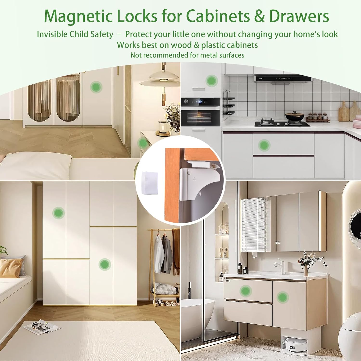 Thumbnail 2 de Vkania Magnetic Cabinet Locks, 6-Pack with 2 Keys, Hidden No-Drill Design