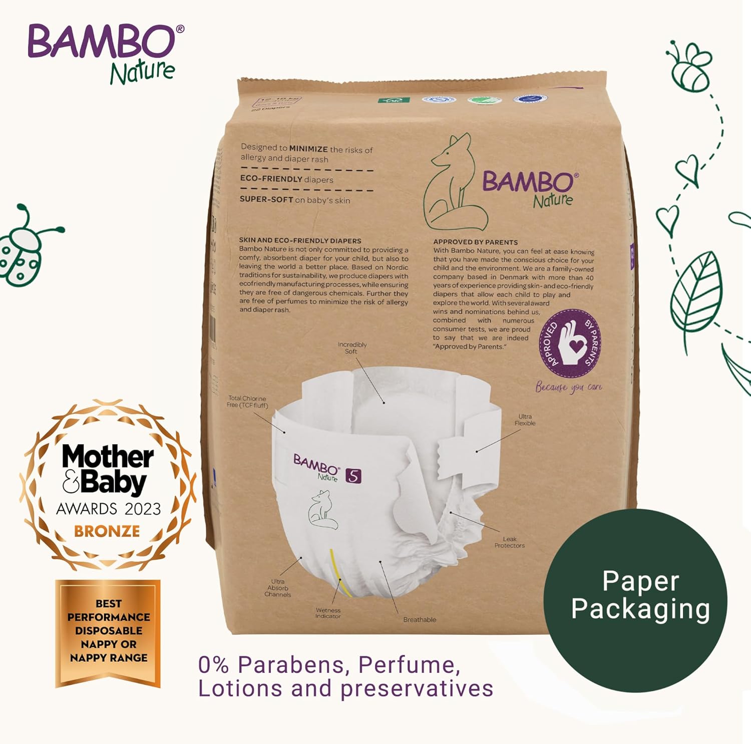 Detalle 2 de Bambo Nature Premium Eco Nappies Size 5 (27-40lb/12-18kg) Junior – 22 Pack