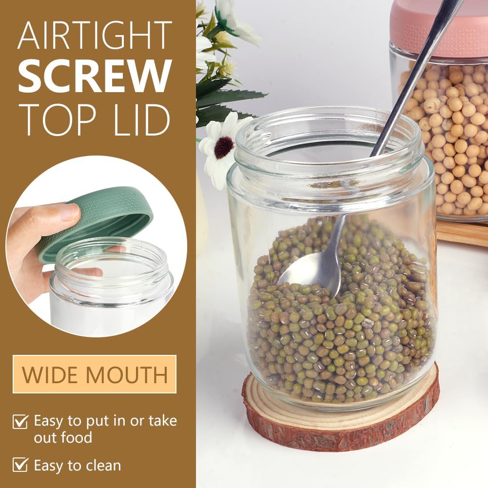 Detalle de Aolso Contenitori Alimentari: 4 Vasetti in Vetro da 480 ml, colorati e lavastoviglie/Freezer/Microonde