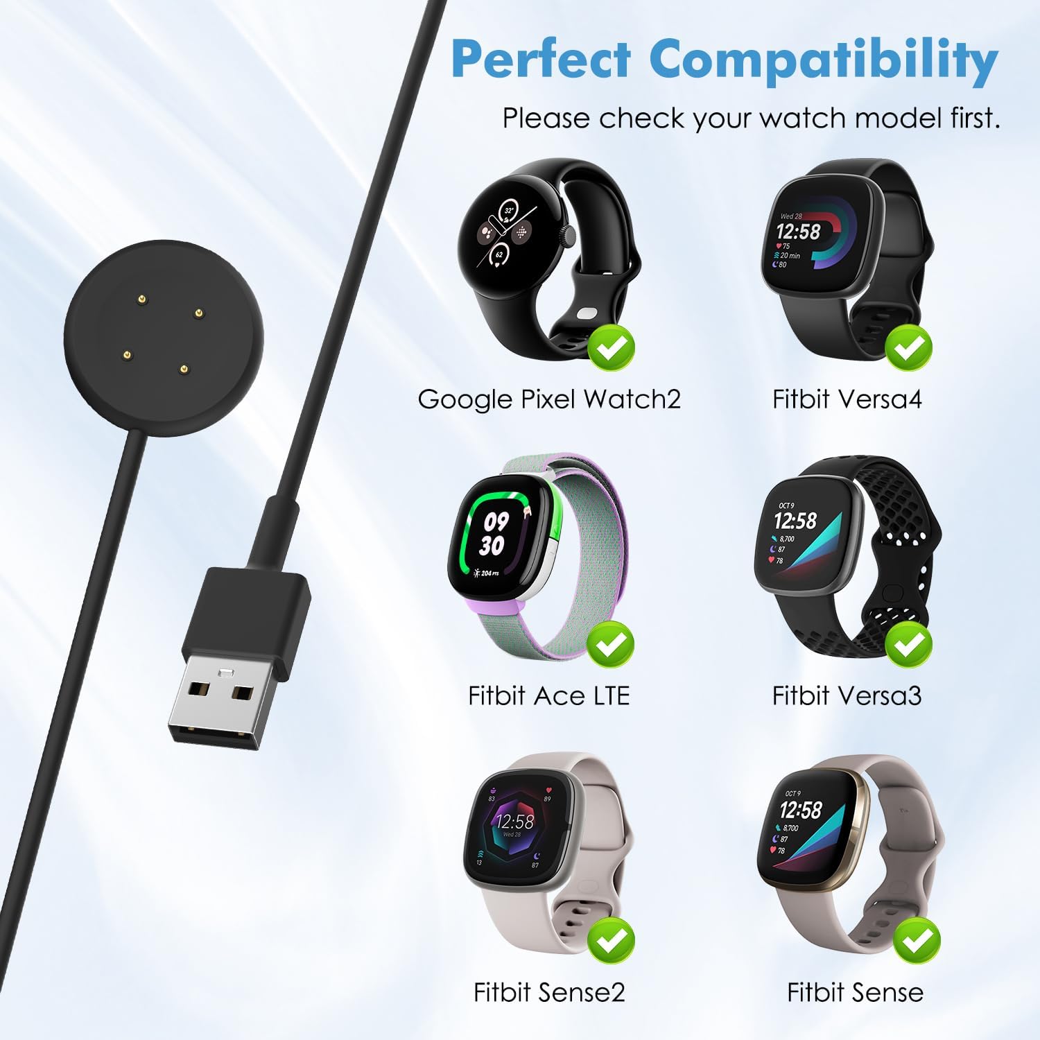 Detalle 2 de MoKo 2Pack Magnetic Charger for Pixel Watch 1m cable