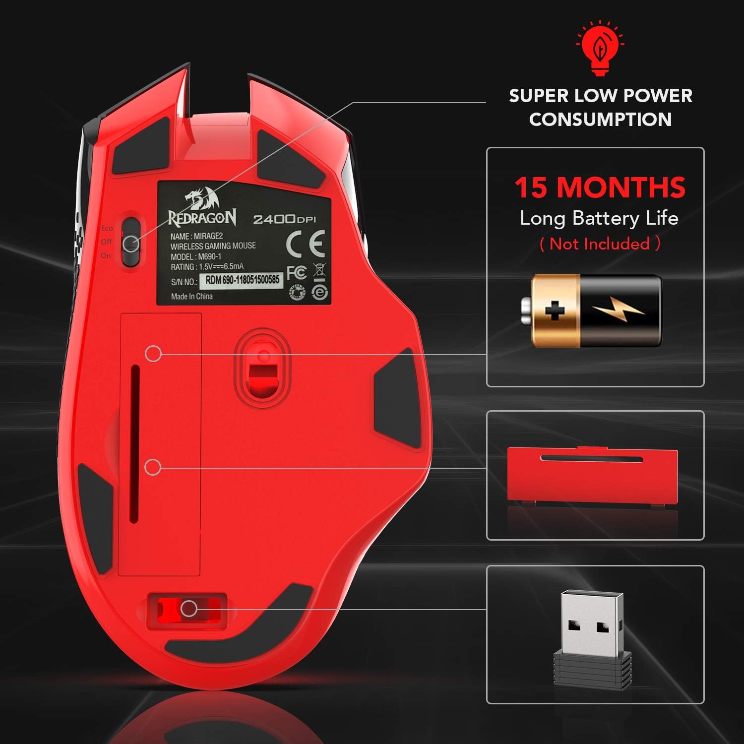 Thumbnail 5 de Redragon M690-1 Wireless Gaming Mouse (2.4 GHz) with DPI Shifting and Ergonomic Design
