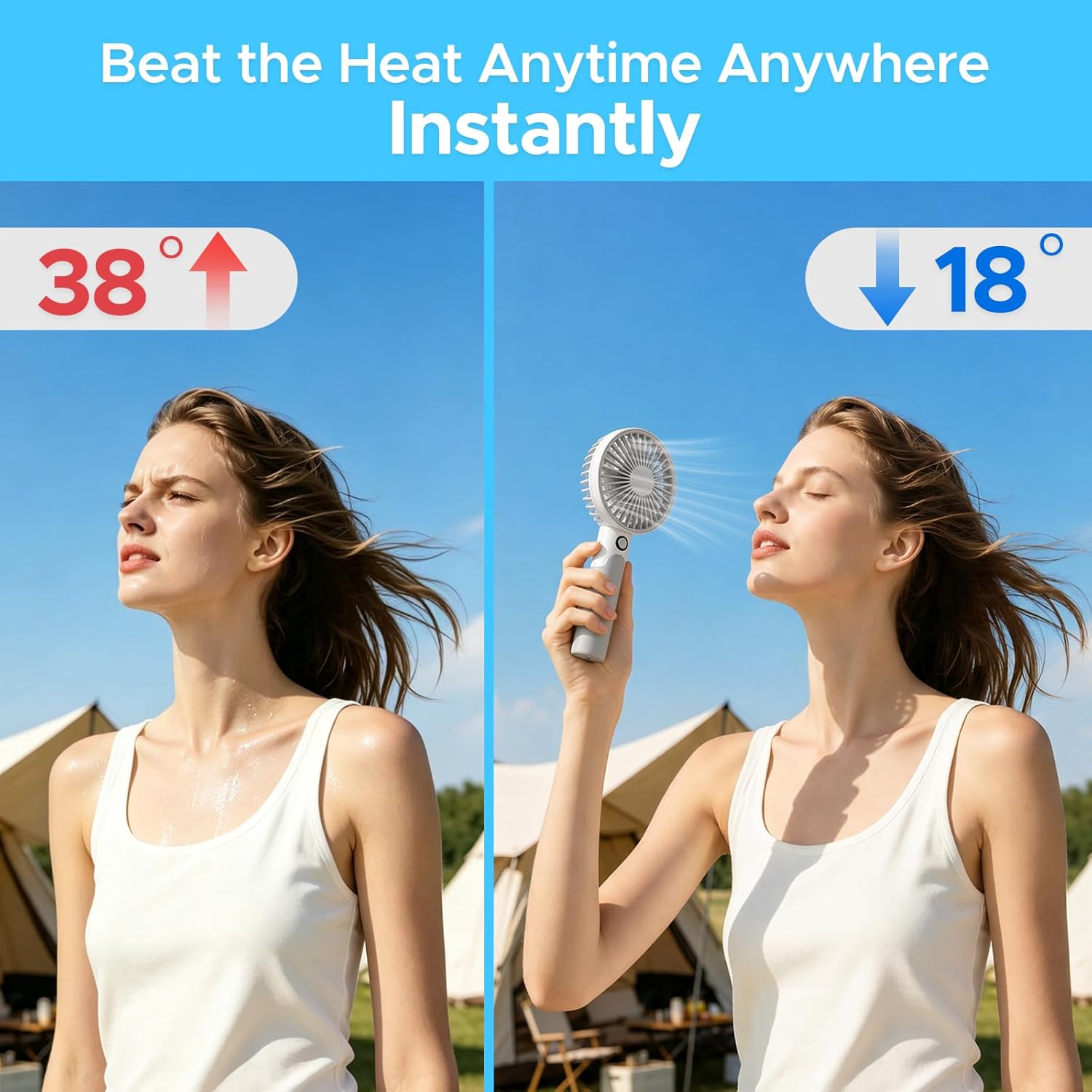 Detalle de JYPS 2 in 1 Desktop & Handheld Fan with 6 Speeds – Portable USB Rechargeable Personal Cooler