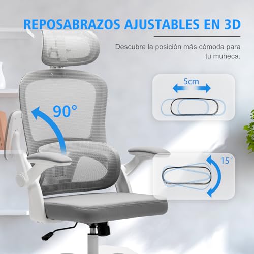 Detalle de Magic Life: Silla de Oficina Ergonómica con Respaldo de Malla y Reposabrazos Abatibles