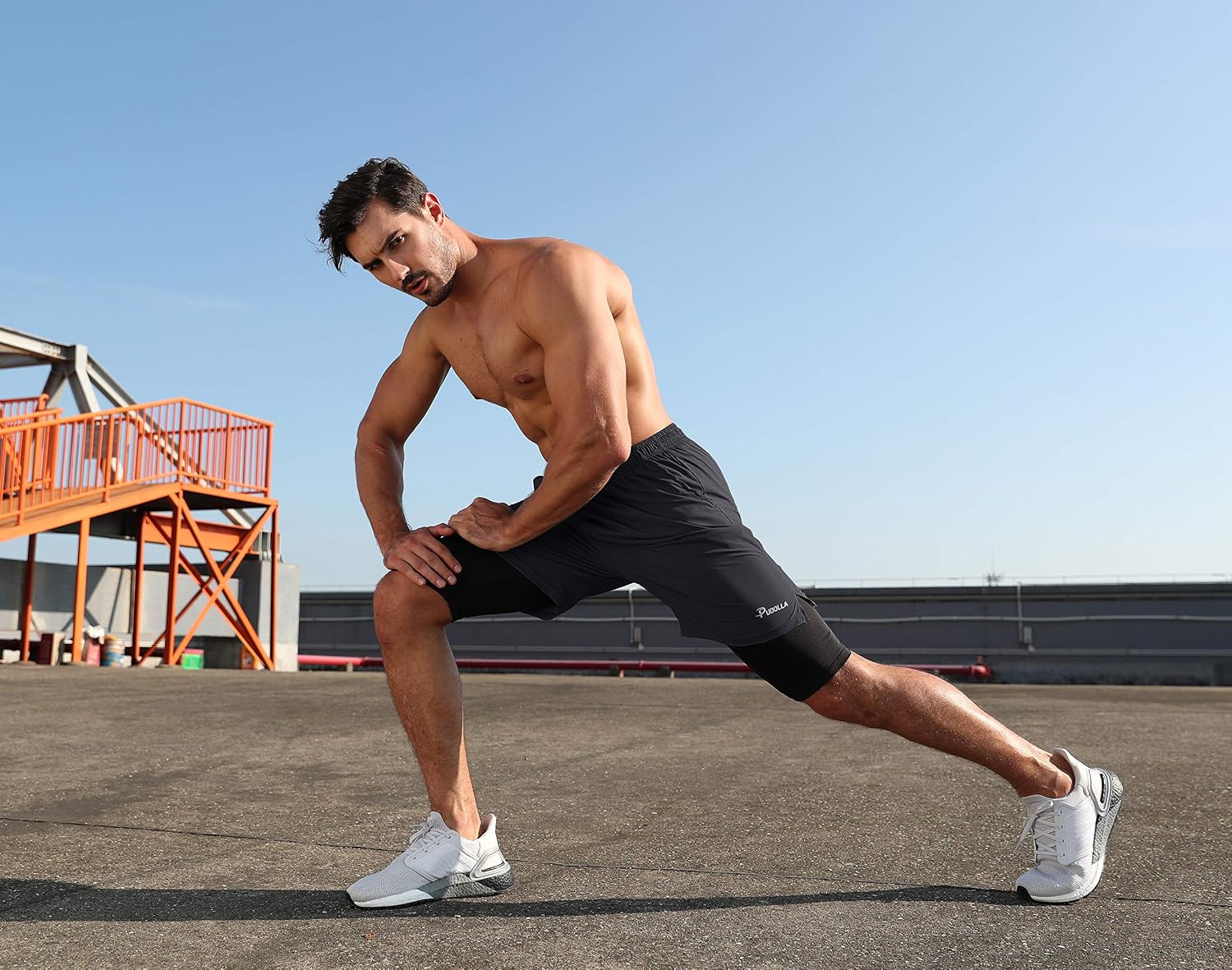 Detalle de Pudolla Men’s 2 in 1 Running Shorts 5" Quick Dry with Phone Pockets