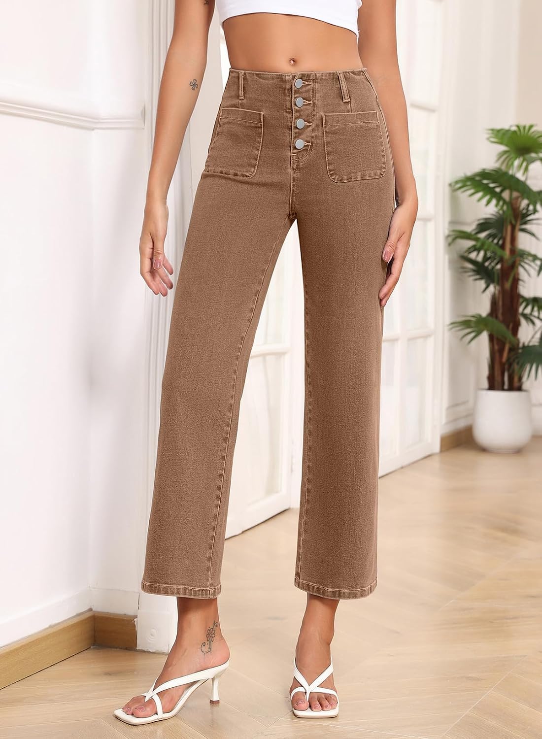 Thumbnail 3 de Sidefeel Women's Wide Leg Jeans: High Waist, Zimbaplata Denim, Stretchy & Comfortable