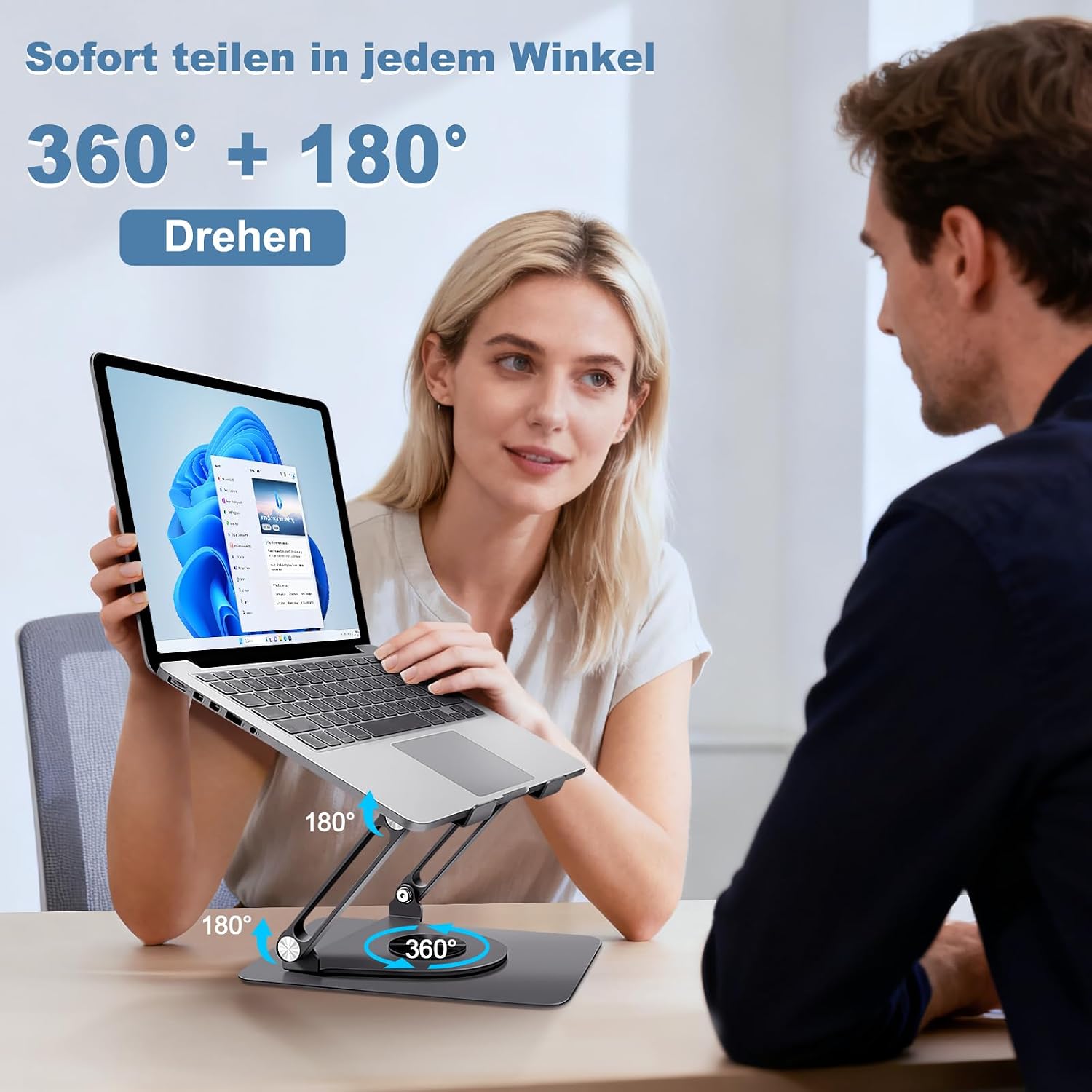Detalle de ICARE Laptop Ständer mit Magnetischem Laptop Kühler – 2-in-1, 360° Drehbasis, 10 kg Tragkraft, 18 dB, bis 16 Zoll