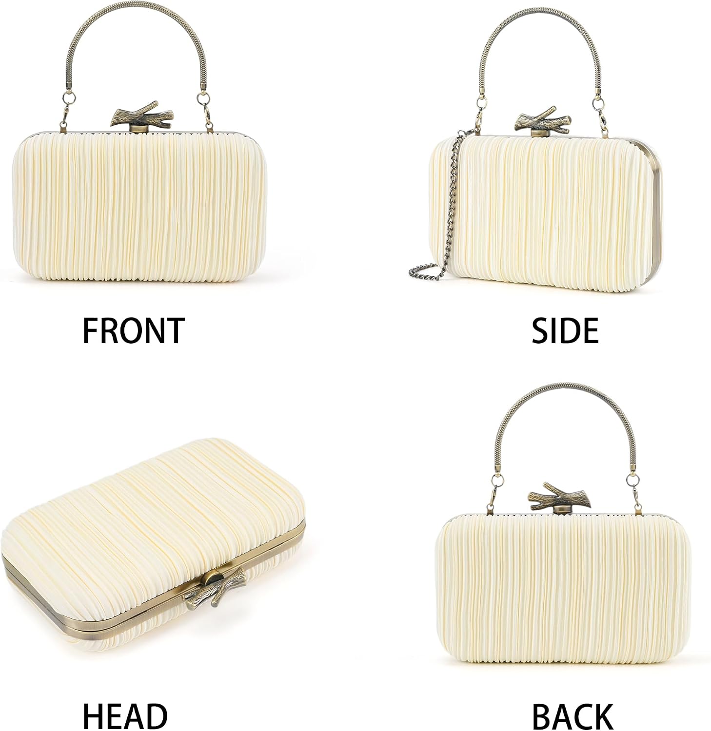 Detalle 2 de Milisente clutch bag for women with top handle, pleated satin finish and antique brushed gold clasp