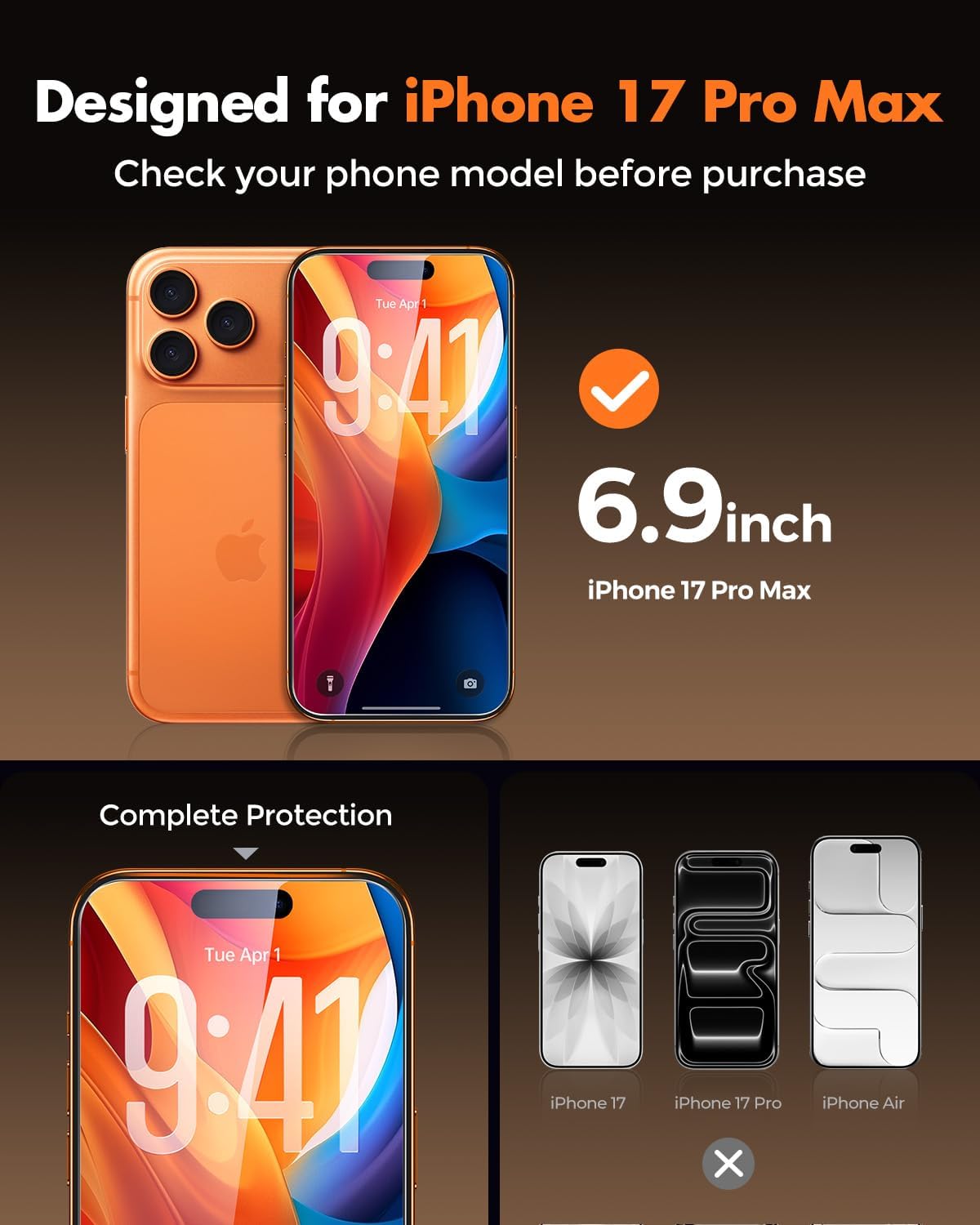 Thumbnail 1 de UNBREAKcable 2-Pack Tempered Glass Screen Protectors for iPhone 17 Pro Max (9H, HD clarity, edge-fit case compatibility)