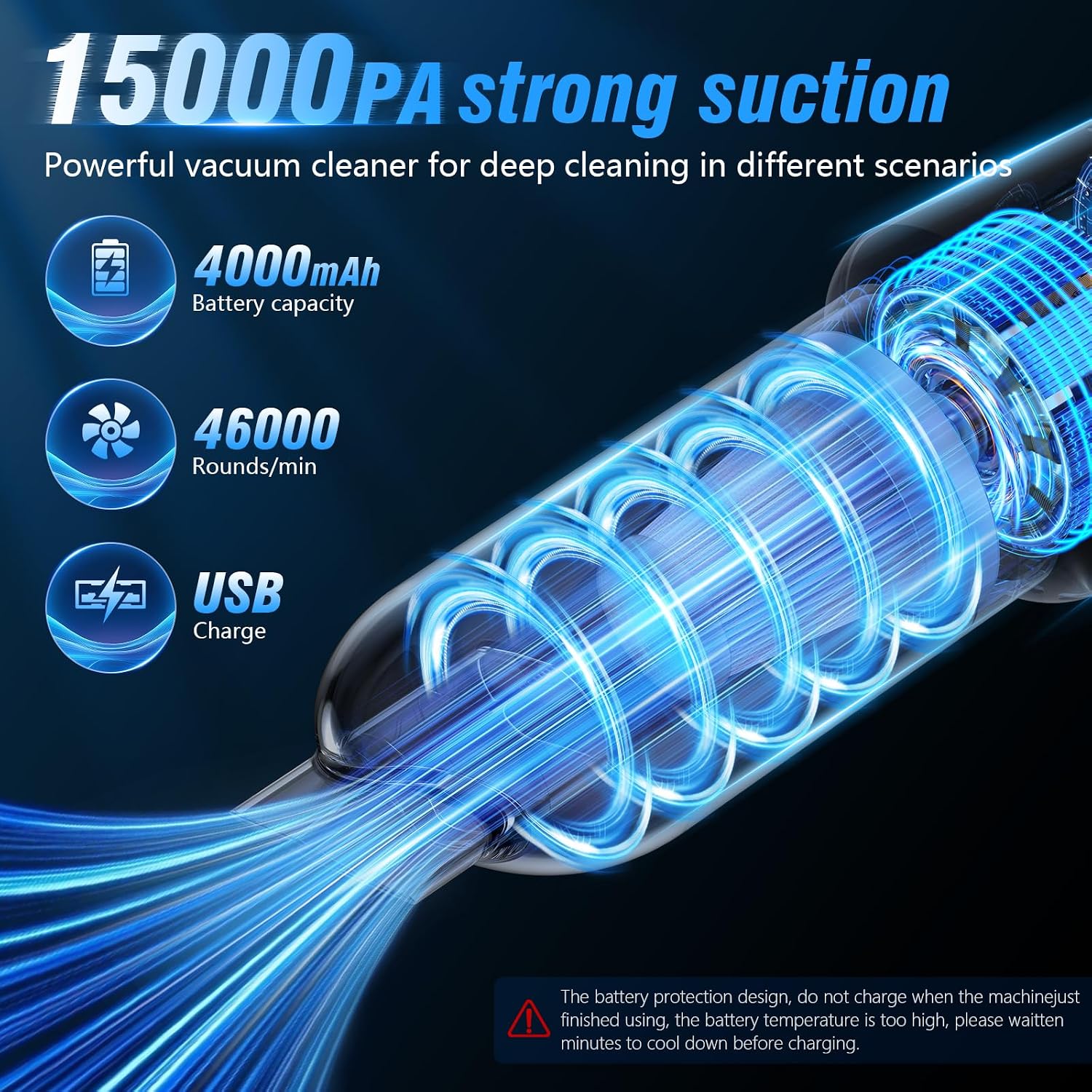 Detalle de IHE Car Vacuum Cleaner Cordless Rechargeable: 15000Pa Car, Keyboard and Small Space Cleaning