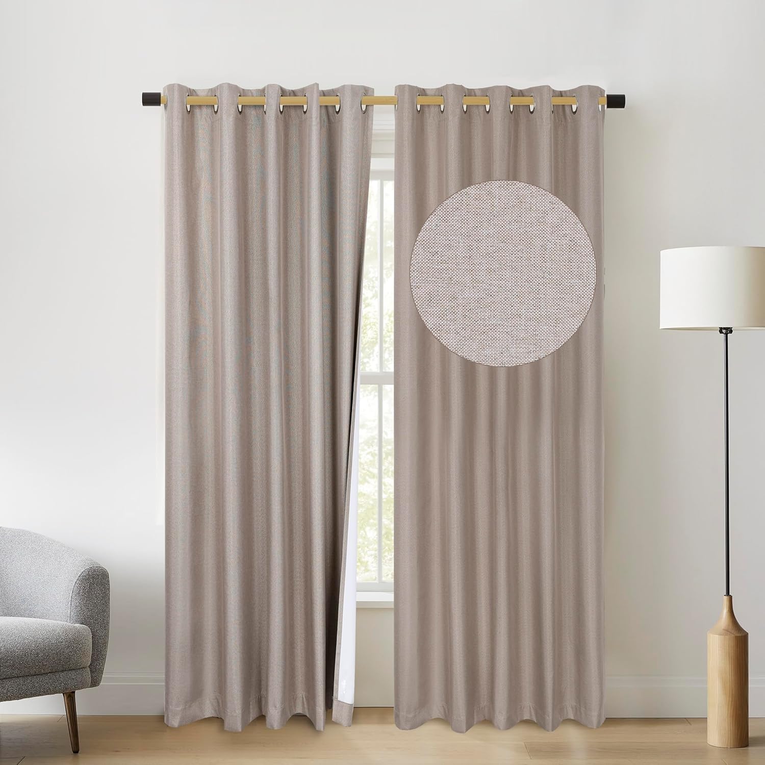 Thumbnail 1 de Chlophy Linen Taupe Blackout Curtains (46×72IN) – 2 Panels with Eyelets