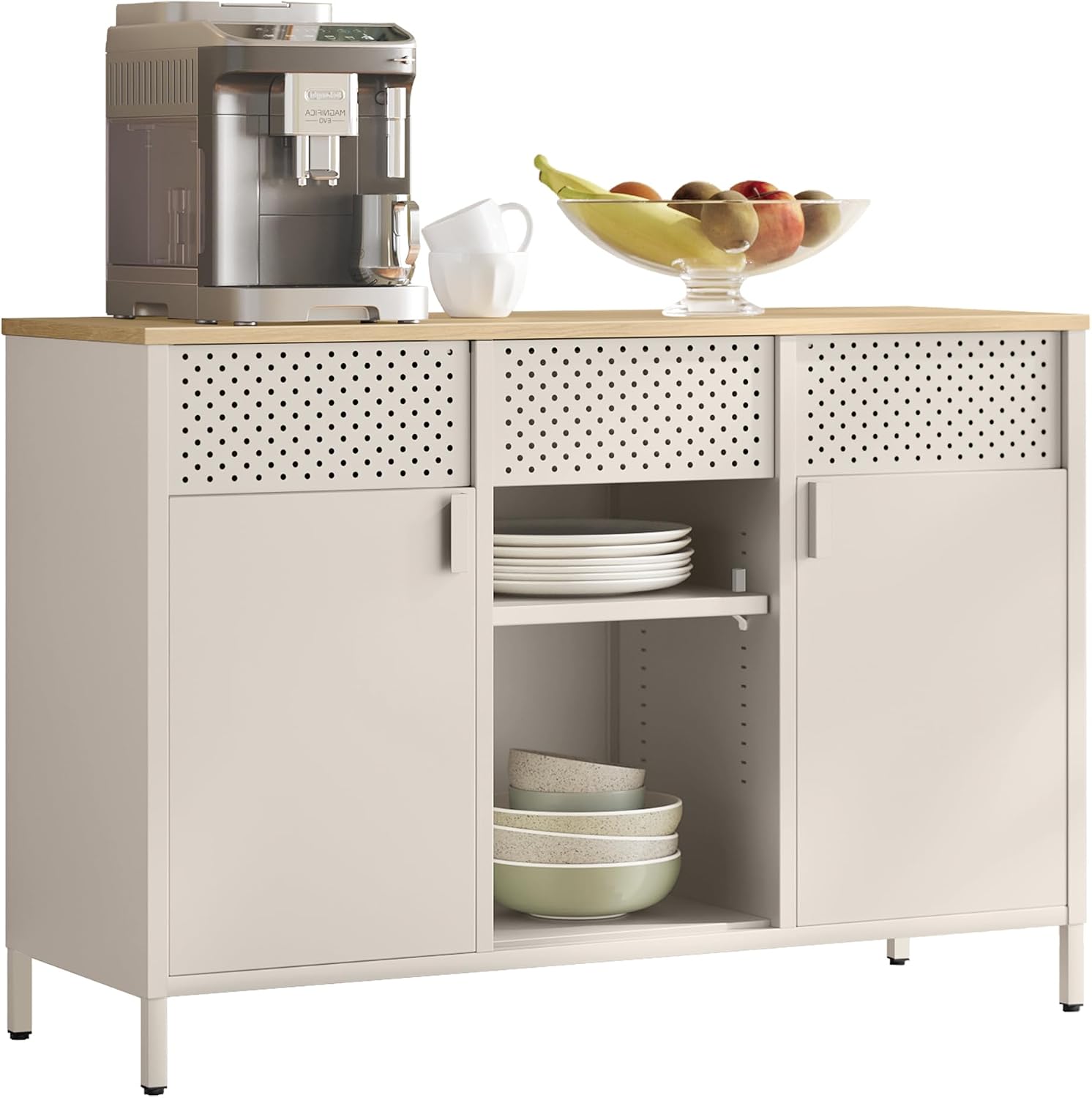 Detalle de SONGMICS Meuble de Rangement Buffet en métal beige sable et chêne