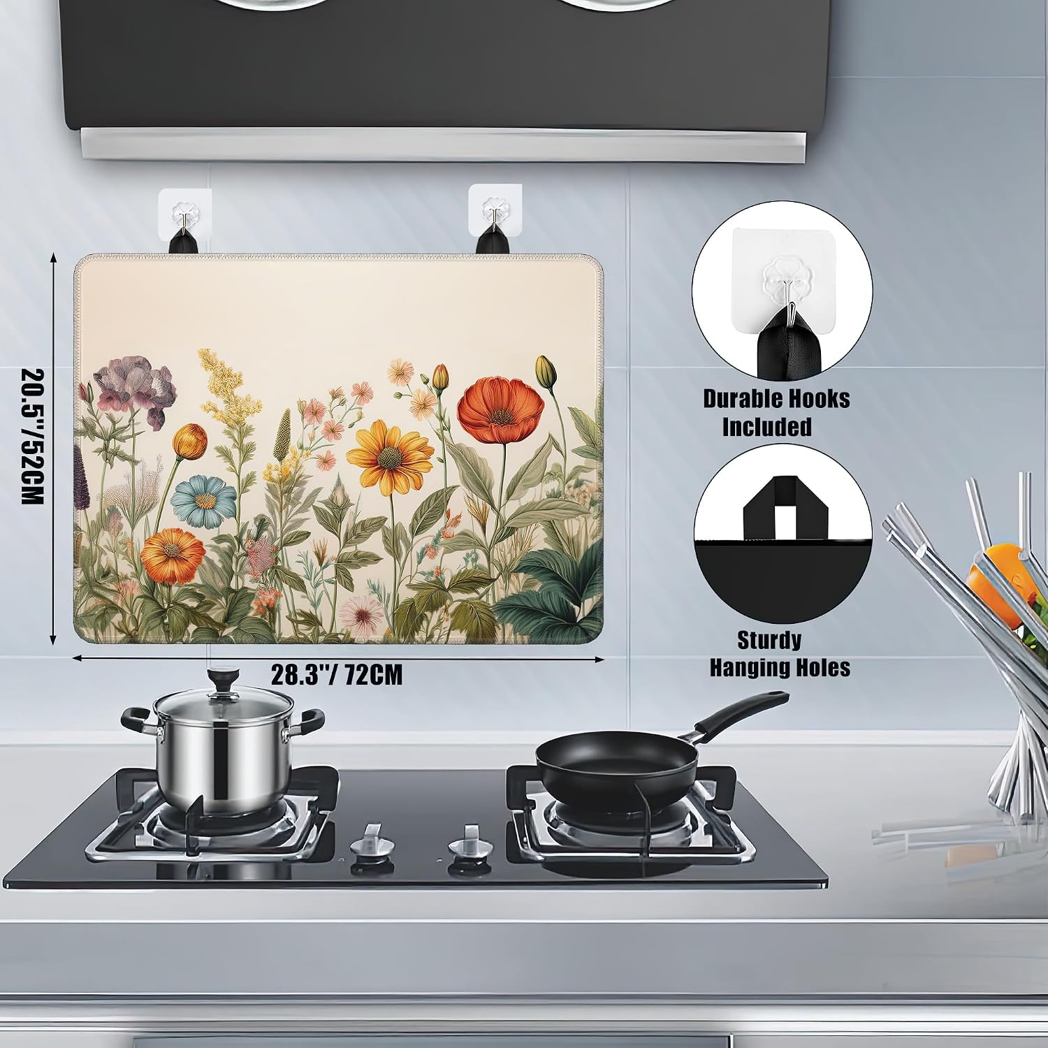 Detalle 2 de YIKTI Wild Flowers 28 x 20 Inch Stove Cover, Washable Heat-Resistant Mat
