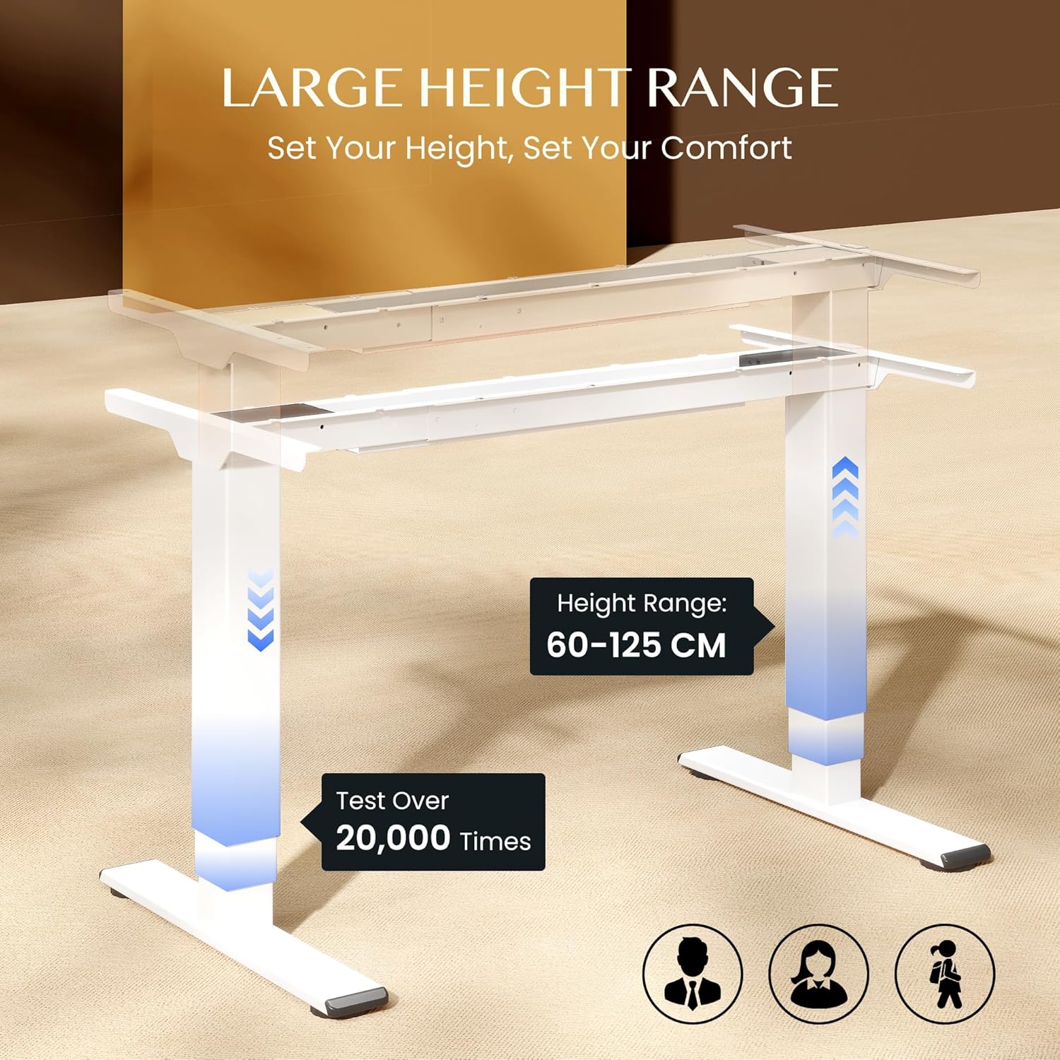 Thumbnail 3 de FLEXISPOT Bureau Assis-Debout Électrique à 2 Moteurs et 3 Colonnes – 100 kg – 60–125 cm – Panneau Smart et Mémoire