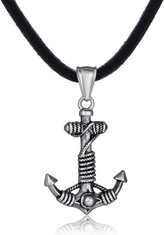 Thumbnail 2 de DonDon Collana da Uomo in Cuoio Pelle 50 cm con Pendente in Acciaio Inossidabile – Modelli Diversi