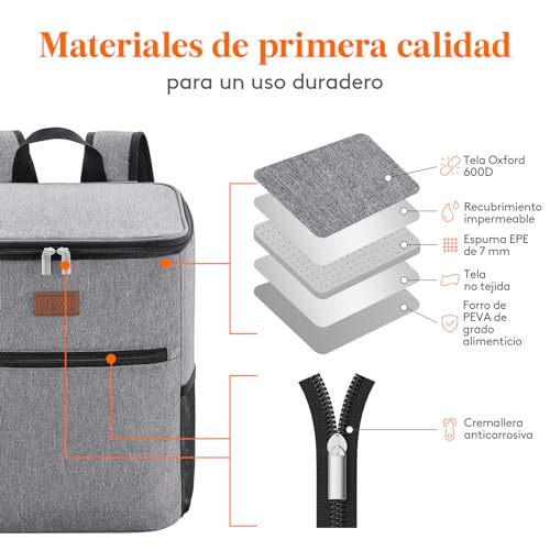 Thumbnail 4 de Lifewit Mochila Nevera 24L (hasta 30 latas) gris: térmica portátil para playa, picnic y trabajo