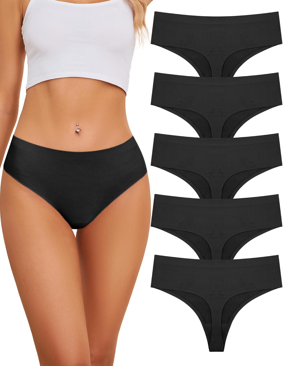 Thumbnail 6 de VOENXE perizoma donna senza cuciture a vita alta – slip tanga invisibili in microfibra (confezione da 5)