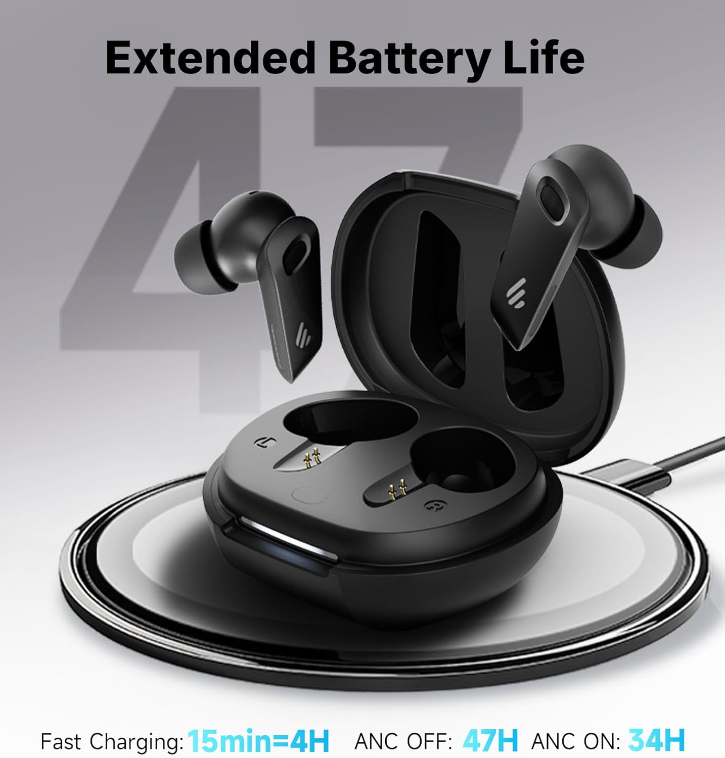 Detalle 2 de Edifier NeoBuds Plus: -48dB Hybrid ANC, Hi-Res Sound, 6‑mic AI Calls