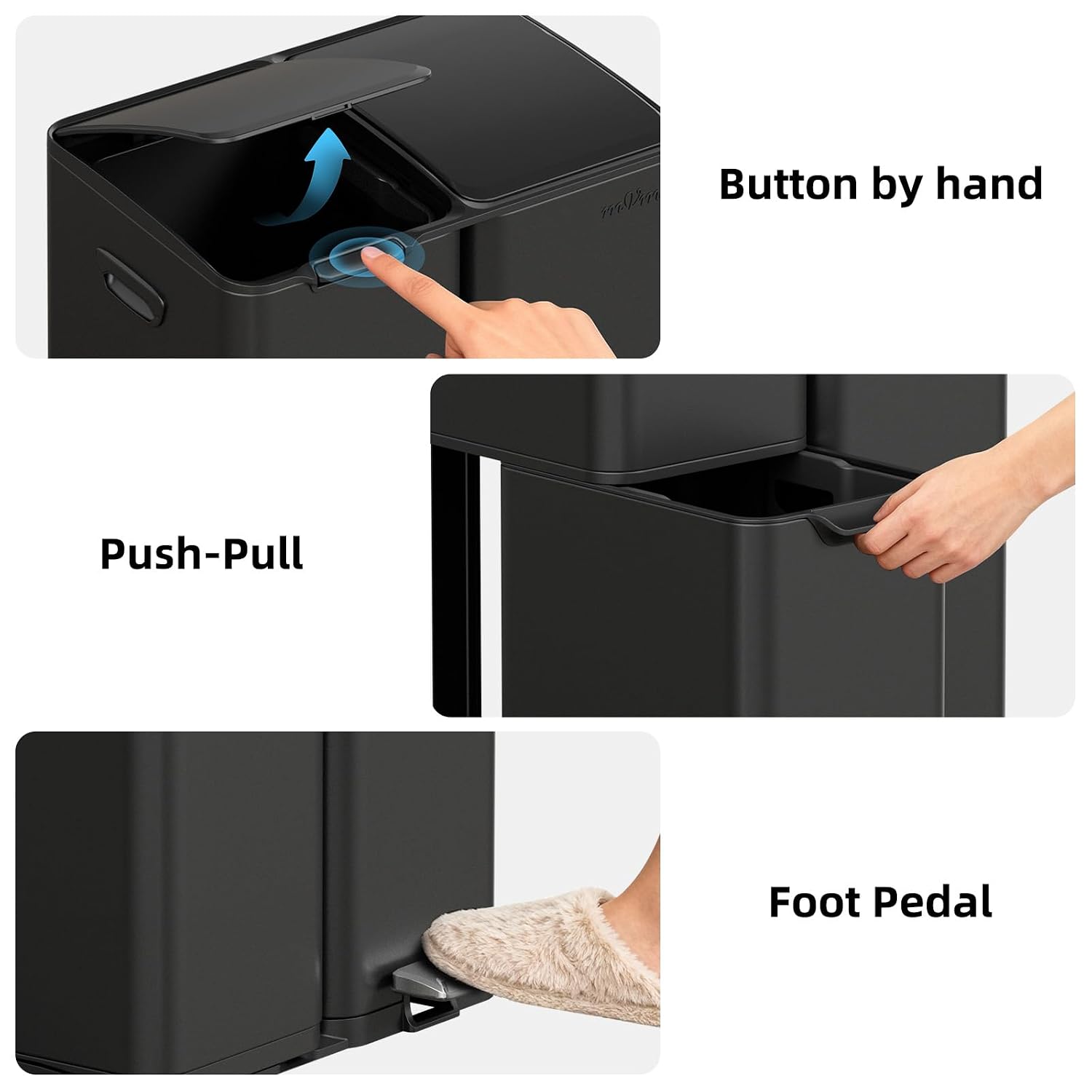 Detalle 1 de mVm 3-Compartment Kitchen Trash Can, 16-Gallon Black Stainless Steel