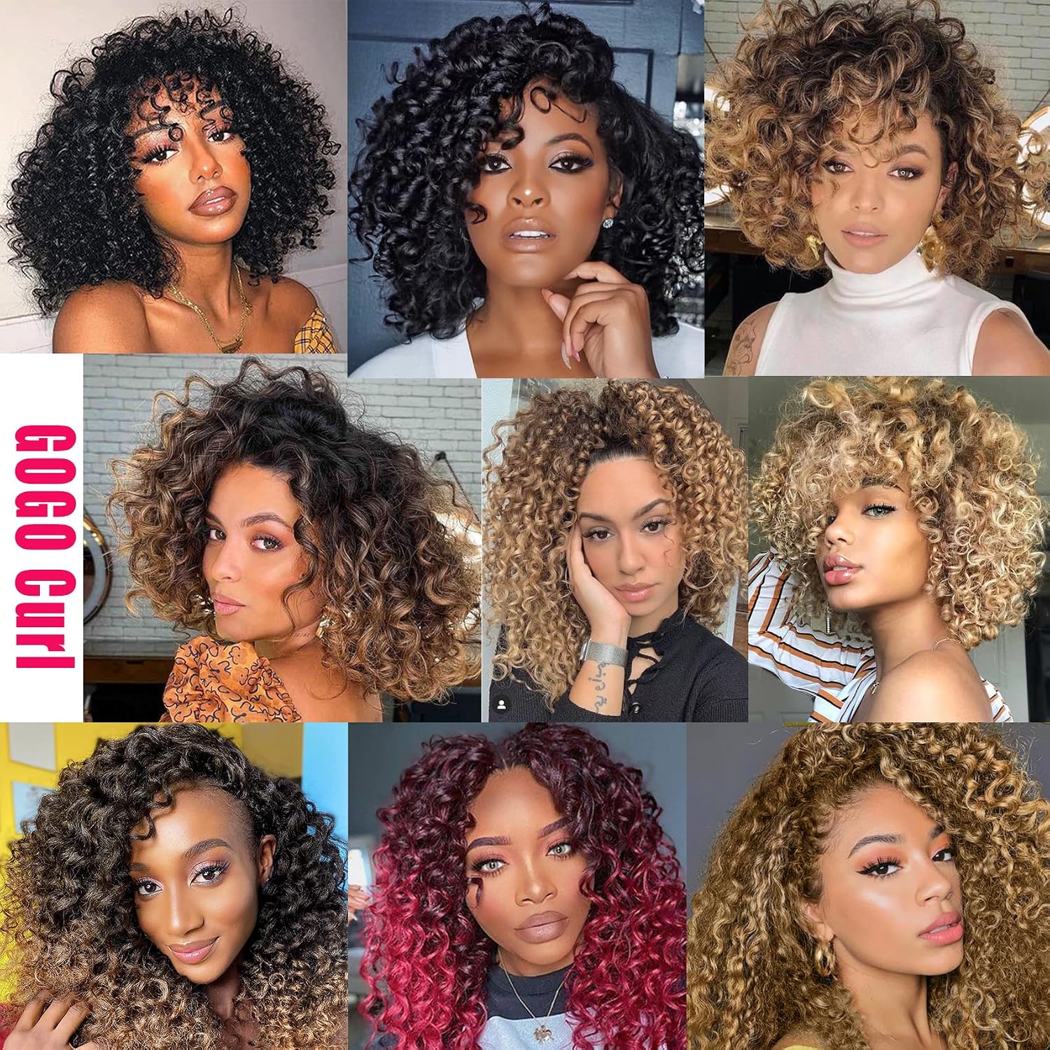 Detalle 2 de GoGo Curl Crochet Hair 10 Inch Short Curly (7 Packs) – 1B