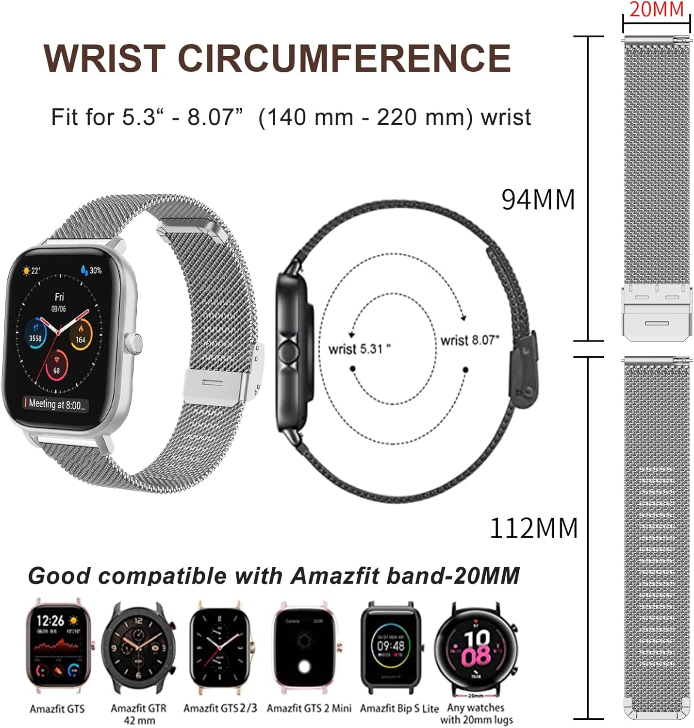 Detalle de MIJOBS Stainless Steel 20mm Strap for Amazfit GTS and GTS/GTR Series
