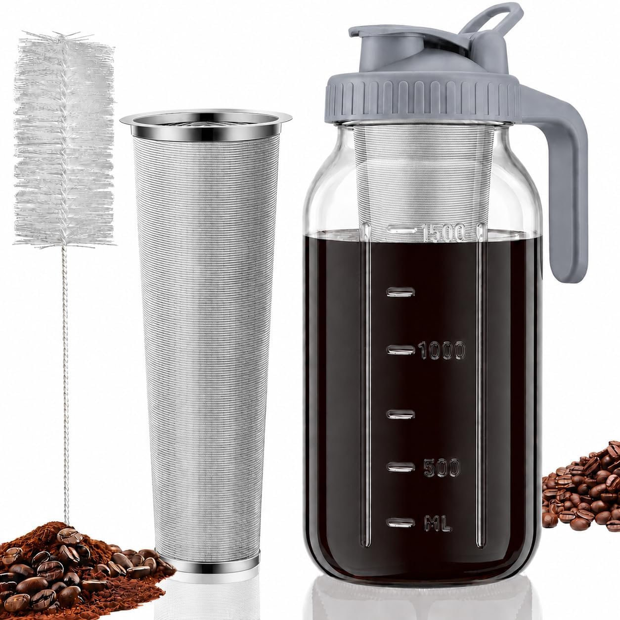 Detalle de JunVpic 64oz Cold Brew Pitcher with Ultra-Fine Stainless Steel Filter