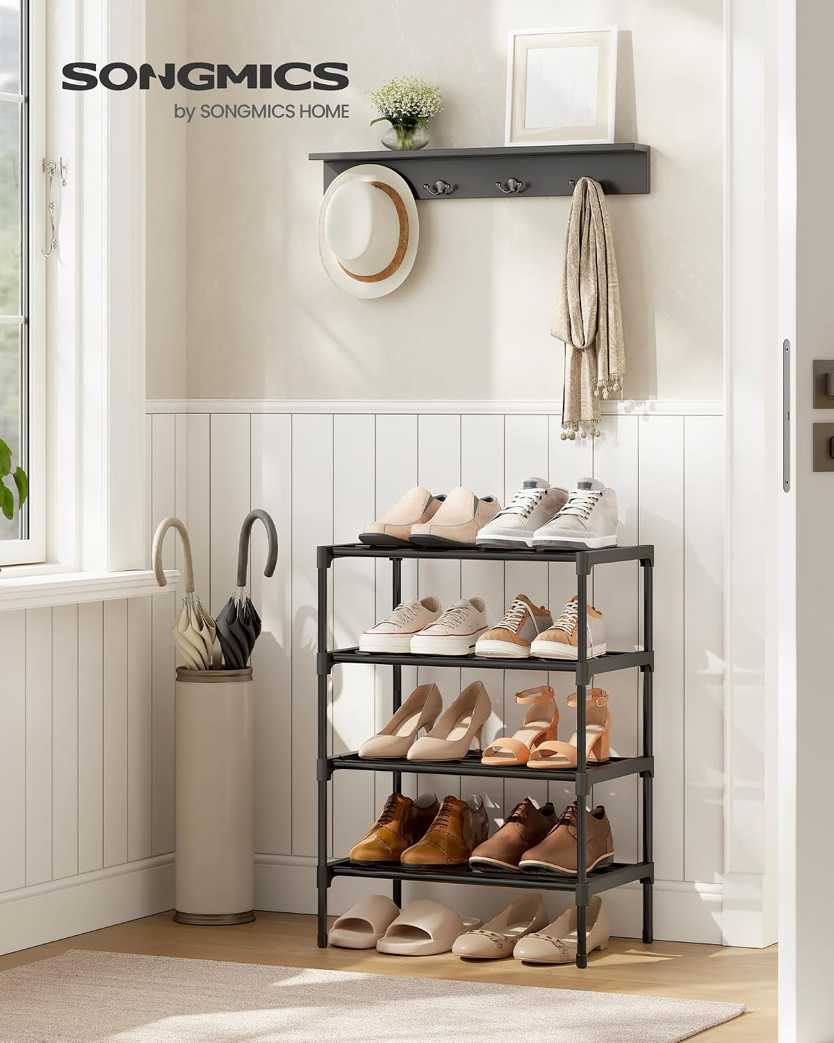 Detalle de SONGMICS LSA114BH01 4-Tier Shoe Rack, Stackable Steel Frame, Black