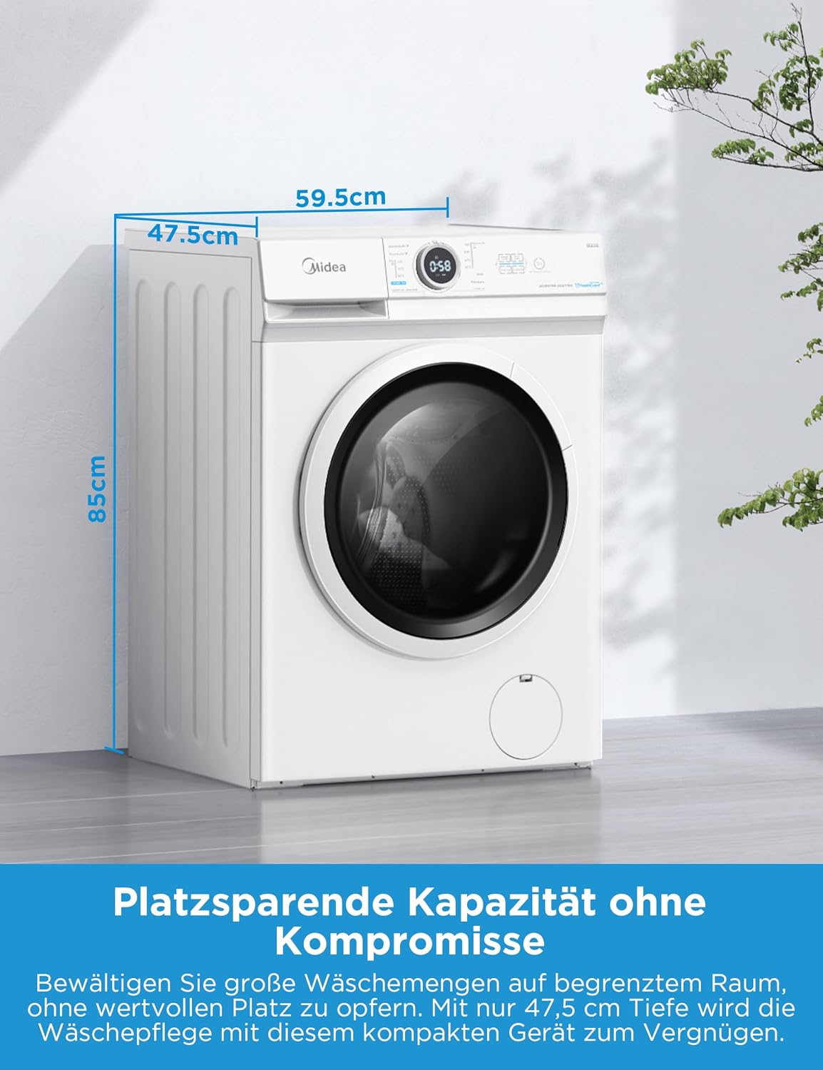 Detalle de Midea MF10EW80BA10 – 8 kg Waschmaschine, Energieklasse A-10%, 1400 U/min, Weiß
