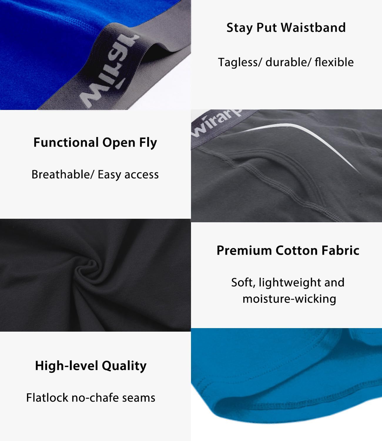 Thumbnail 5 de wirarpa Men's Underwear Trunks Cotton Stretch Boxer Shorts Open Fly (4 Pack)